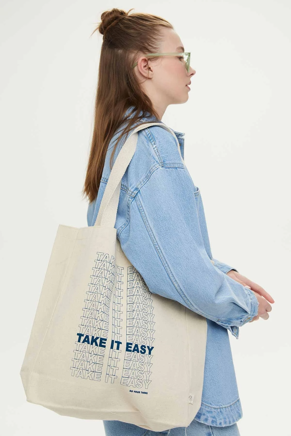 PRINTED BELLOWED CLOTH BAG TAKE IT EASY PRINTED BELLOWED CLOTH BAG TAKE IT EASY