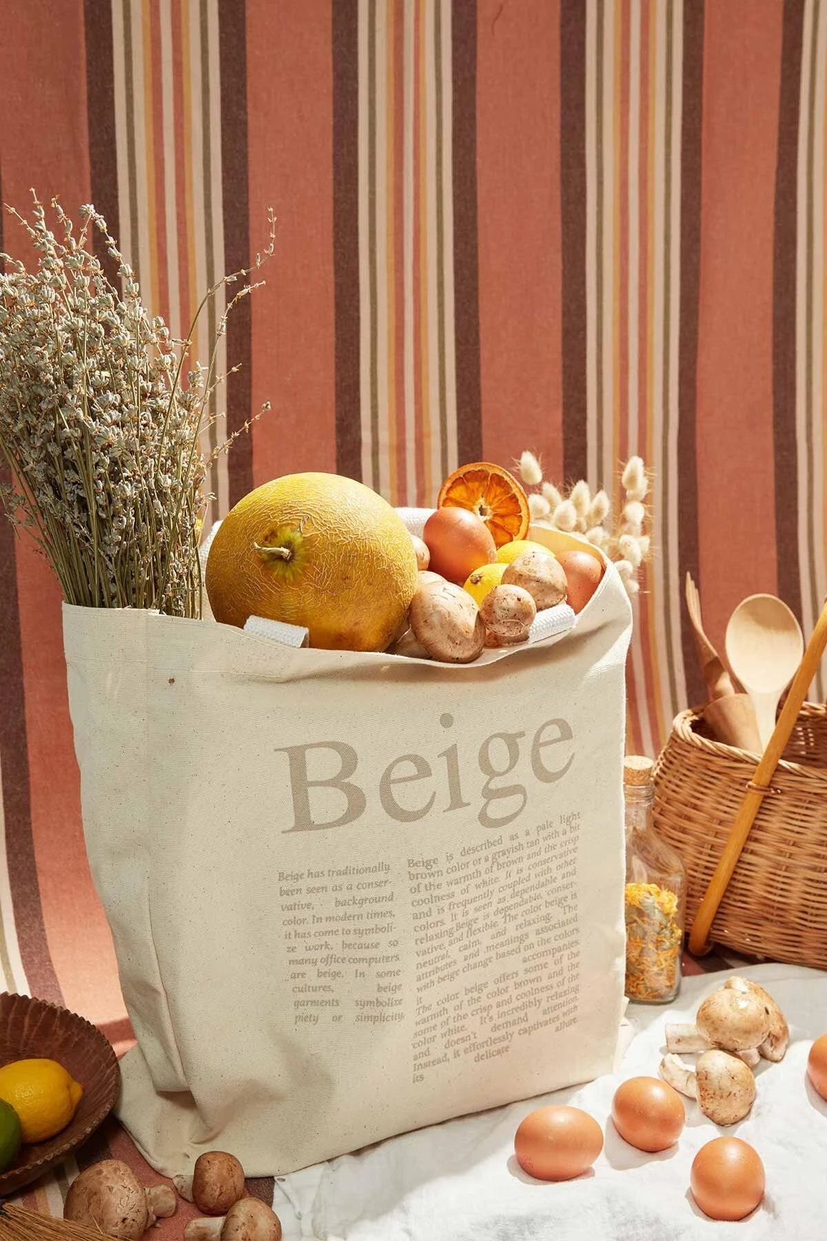 BASKILI KÖRÜKLÜ BEZ ÇANTA BEIGE BASKILI KÖRÜKLÜ BEZ ÇANTA BEIGE