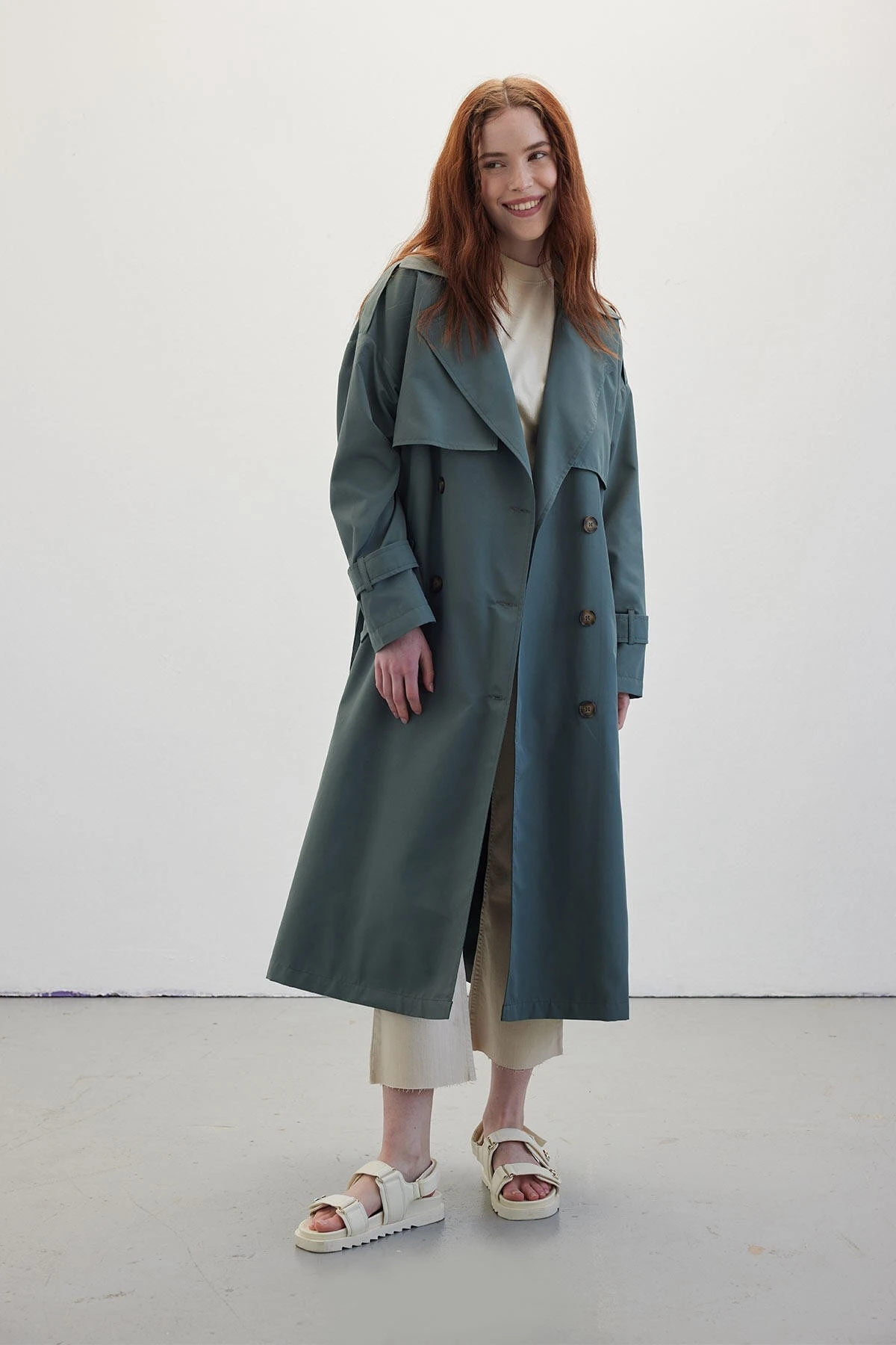 BUTTONED DOUBLE-BREASTED TRENCH COAT RIVER  BUTTONED DOUBLE-BREASTED TRENCH COAT RIVER