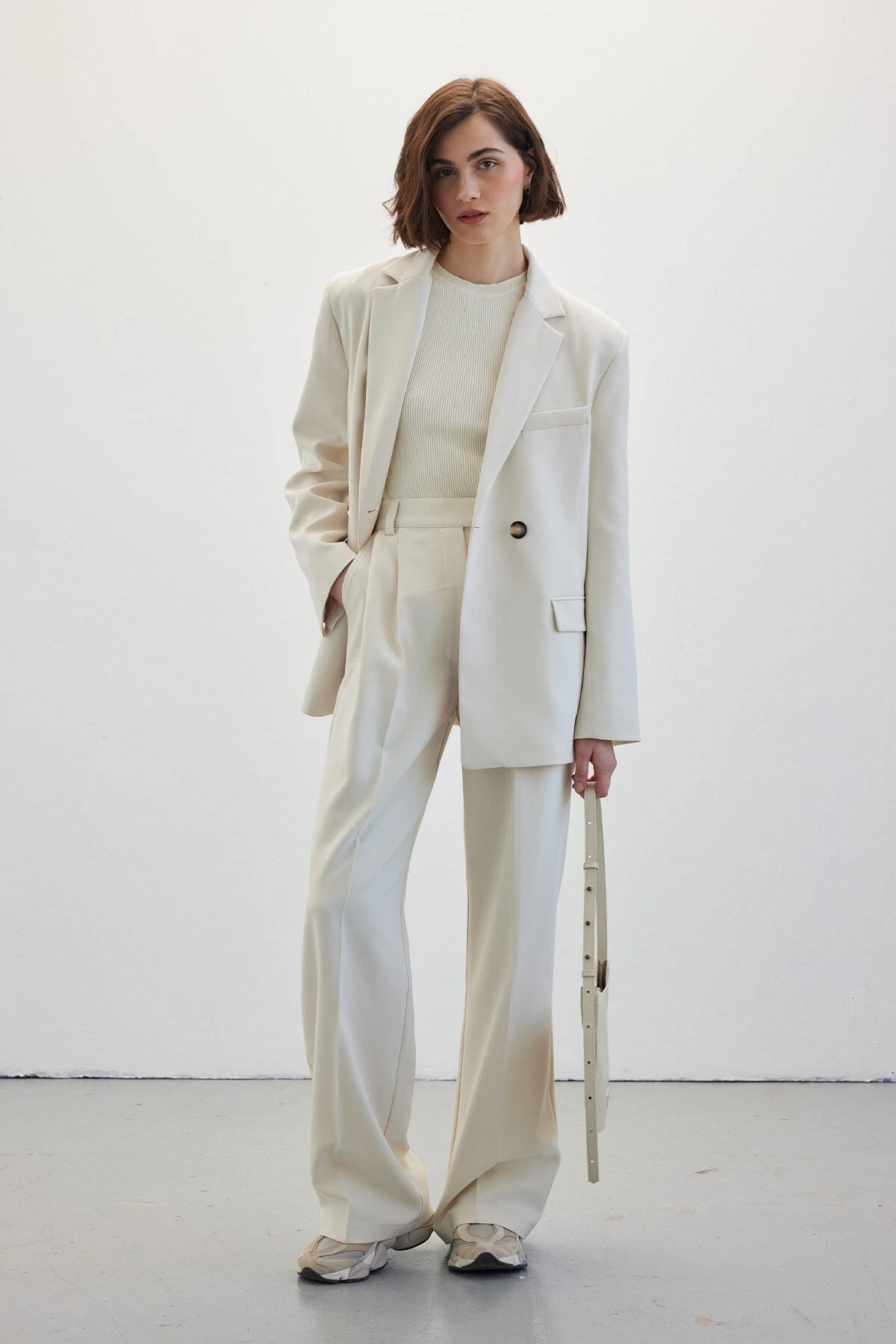 DOUBLE PLEATED PALAZZO TROUSERS BEIGE 