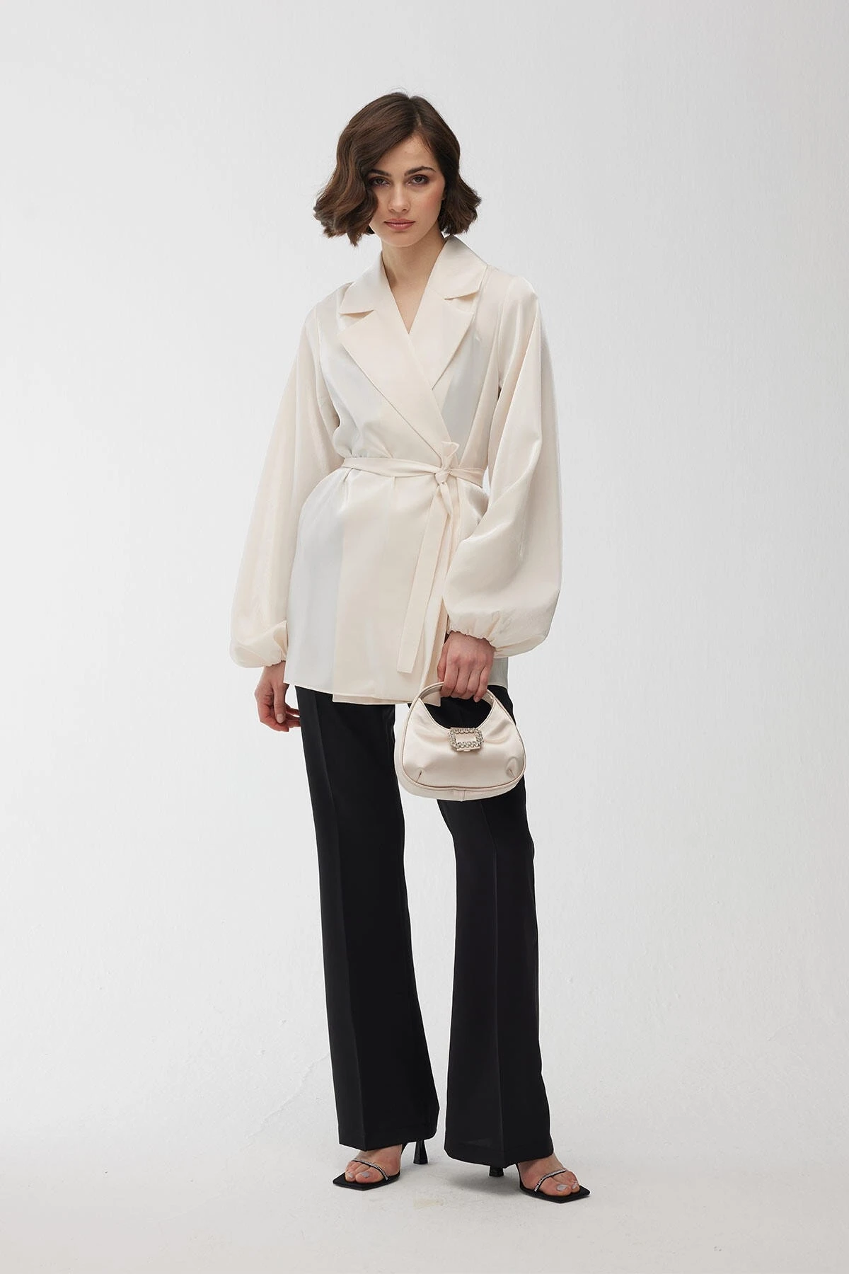 SATIN FLARE TROUSERS BLACK SATIN FLARE TROUSERS BLACK