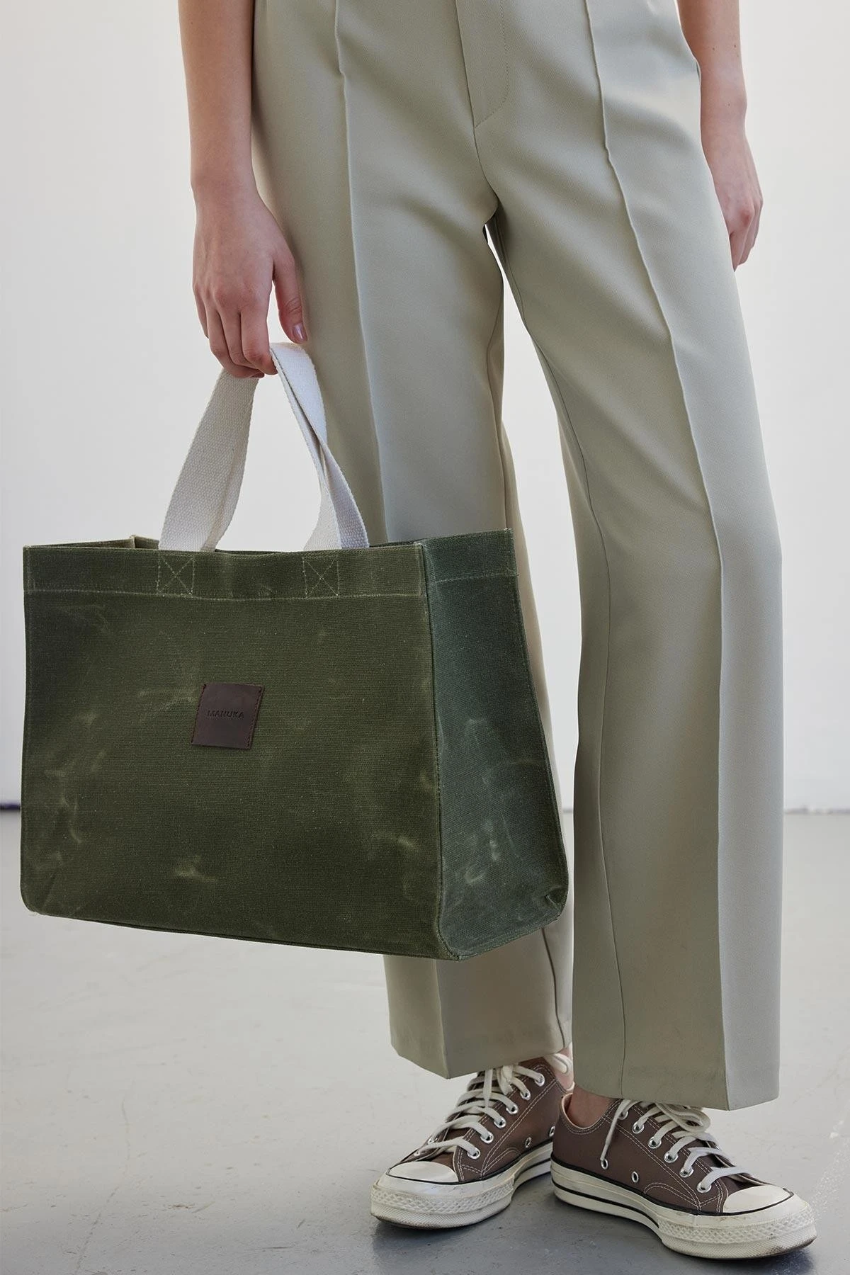 WASHING EFFECT LARGE CANVAS BAG MILITARY GREEN  WASHING EFFECT LARGE CANVAS BAG MILITARY GREEN