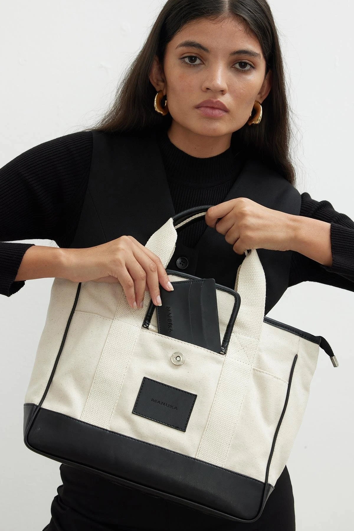 MULTIPLE POCKET MIDI CANVAS BAG BLACK MULTIPLE POCKET MIDI CANVAS BAG BLACK