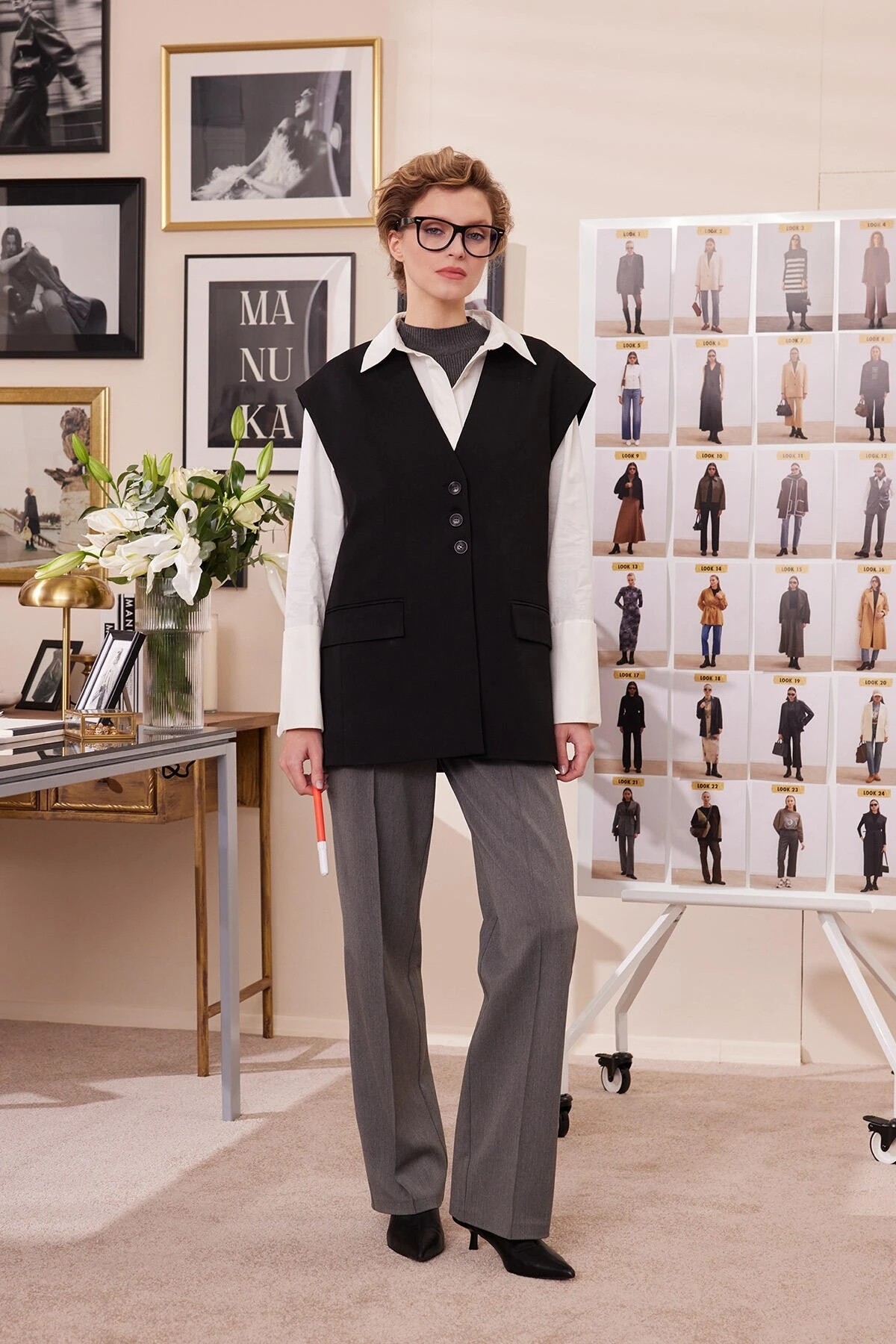 LONG SUITE VEST BLACK