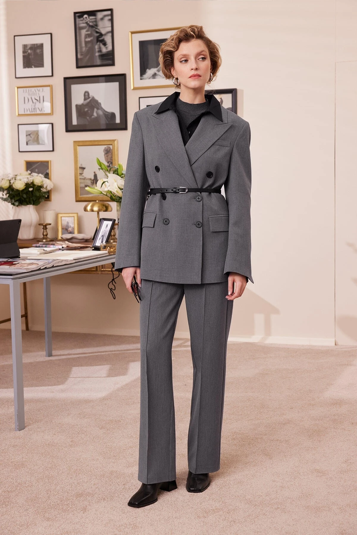 OVERSİZE KRUVAZE BLAZER CEKET GRİ