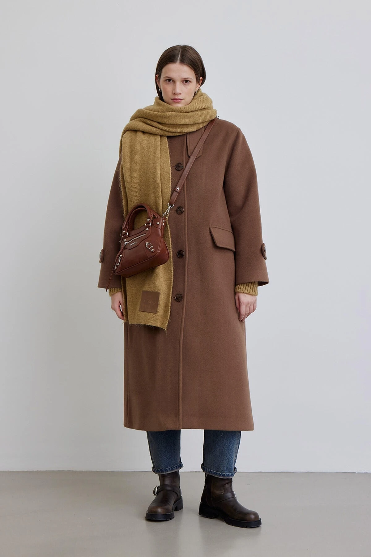  BUTTONED CACHET COAT BITTER BROWN