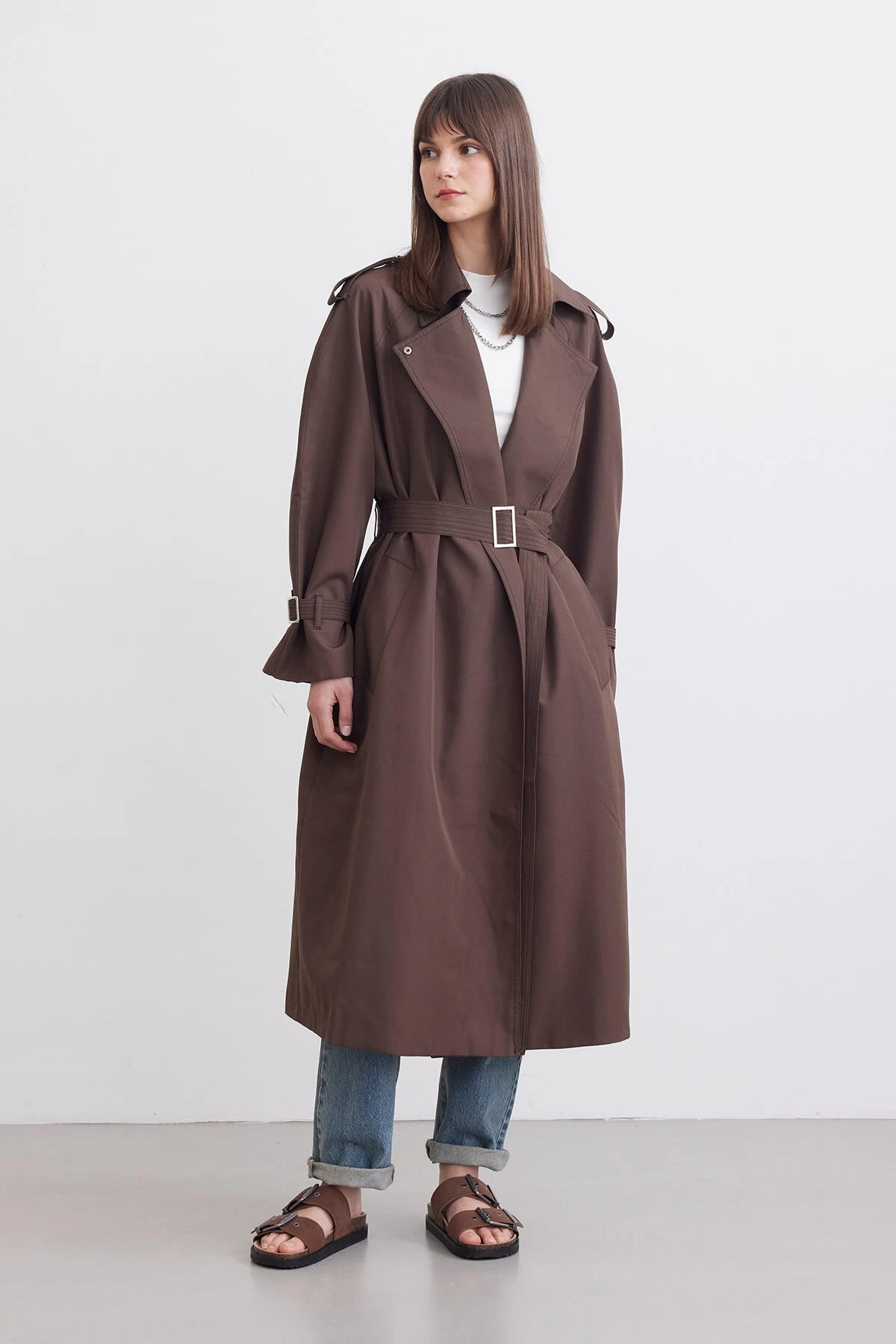 BELTED CASTED TRENCH COAT BITTER COFFEE  BELTED CASTED TRENCH COAT BITTER COFFEE