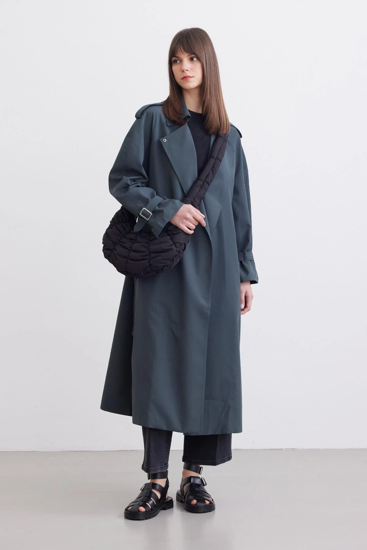 BELTED CASTED TRENCH COAT DARK GREEN  BELTED CASTED TRENCH COAT DARK GREEN