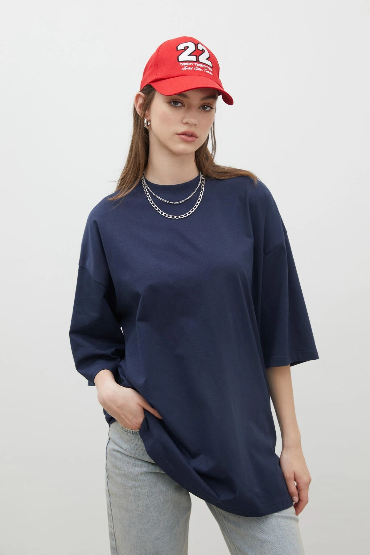 OVERSIZE COTTON SHORT SLEEVE TSHIRT NAVY BLUE OVERSIZE COTTON SHORT SLEEVE TSHIRT NAVY BLUE