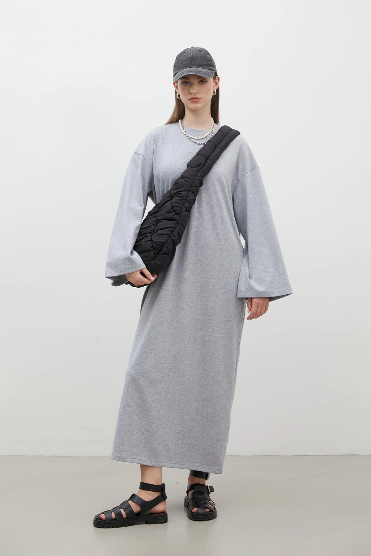 OVERSIZE PAMUKLU ELBİSE GRI-MELANJ OVERSIZE PAMUKLU ELBİSE GRI-MELANJ