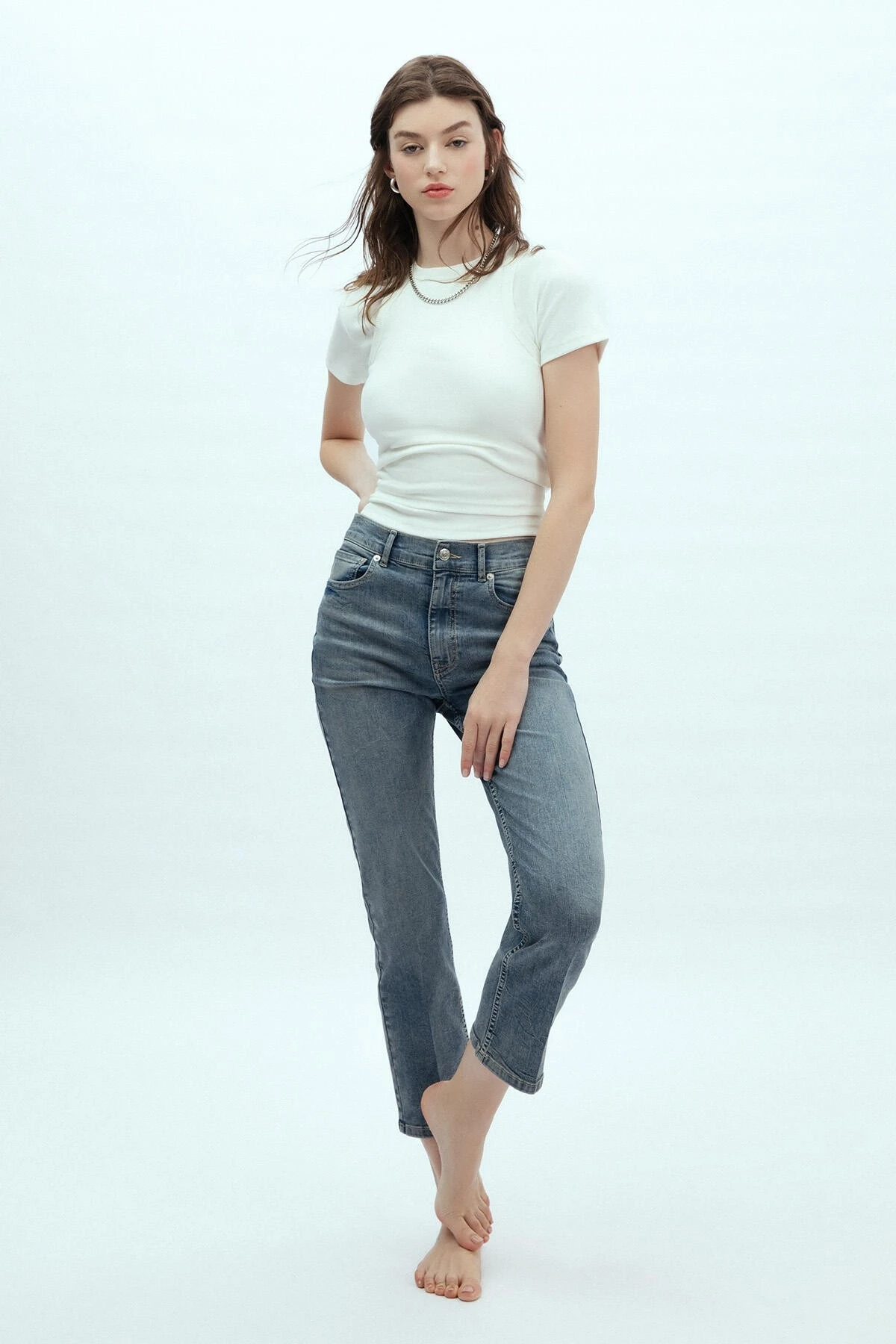 BOOTCUT FIT DENIM TROUSERS BLUE BOOTCUT FIT DENIM TROUSERS BLUE
