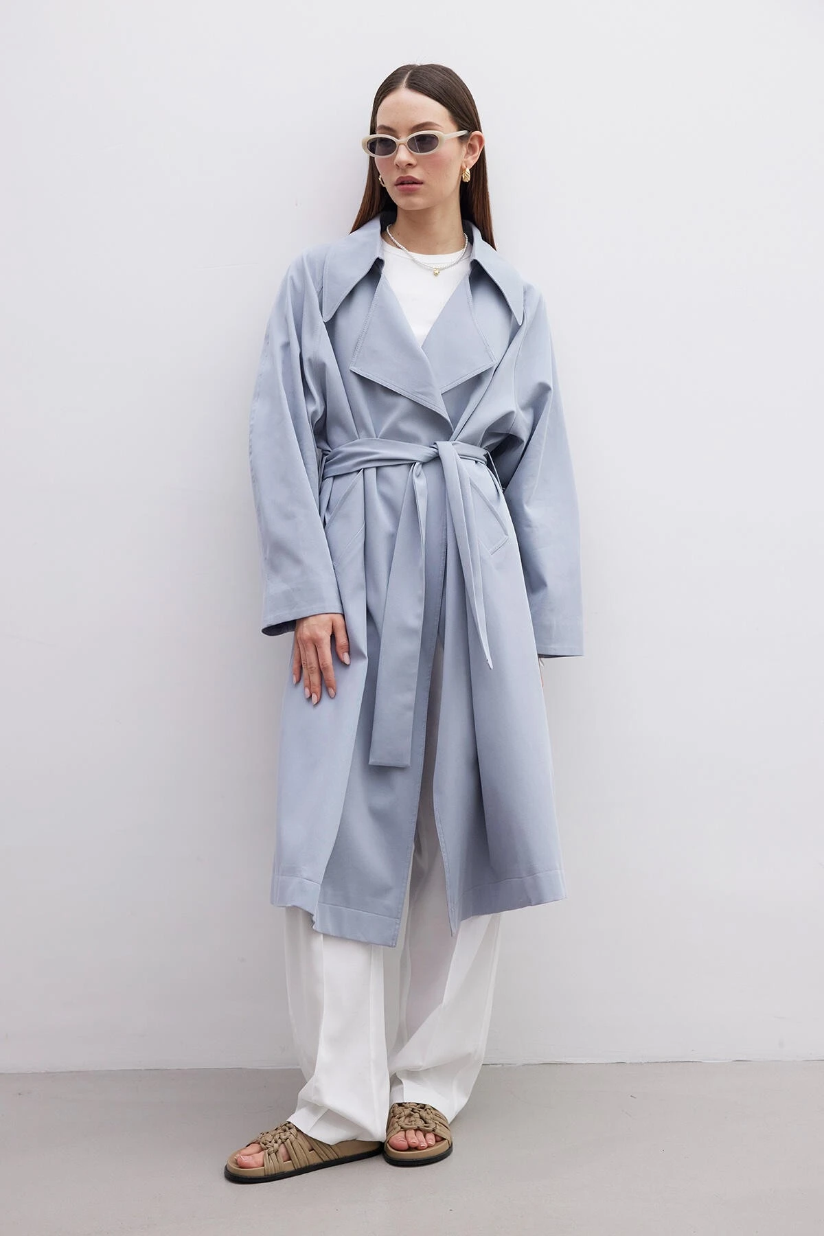 OVERSIZE GENİŞ YAKA TRENÇKOT İNDİGO