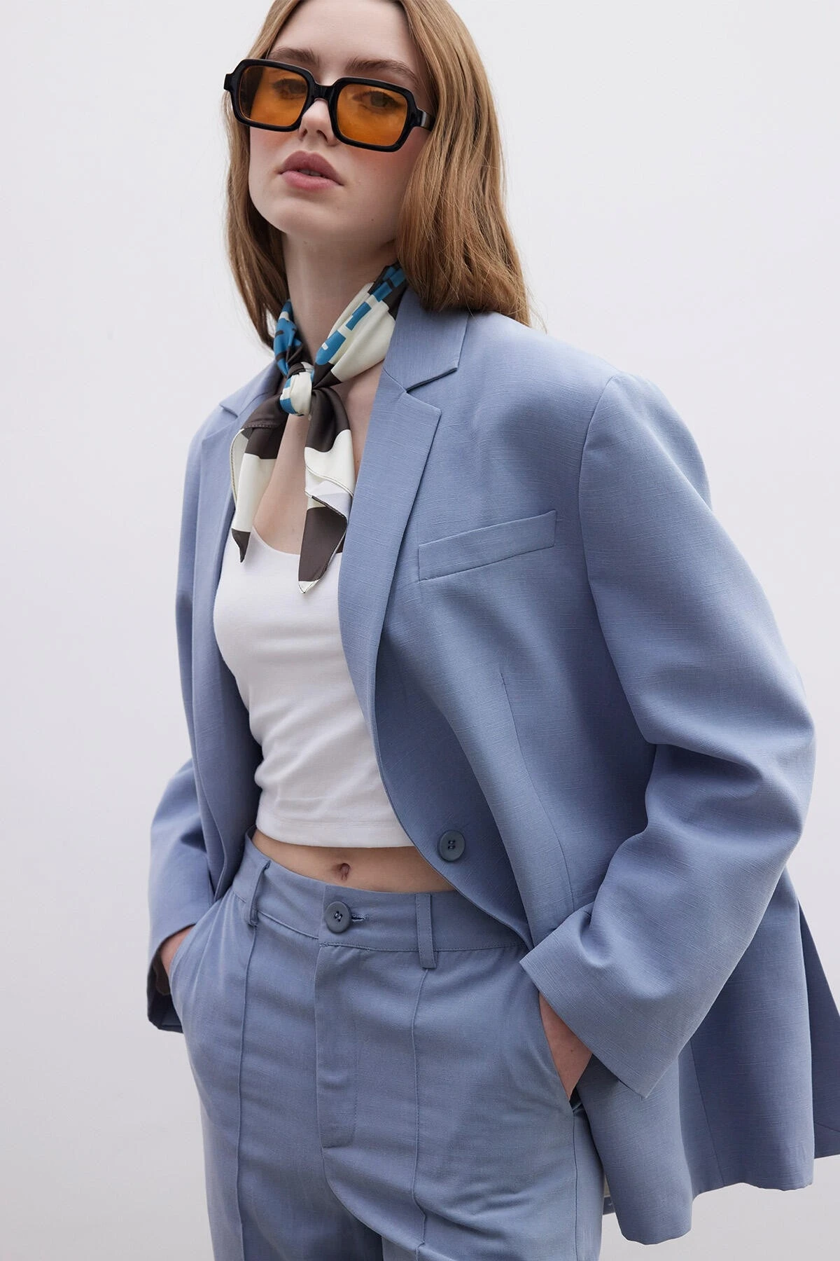 OVERSIZE NATUREL BLAZER CEKET İNDİGO