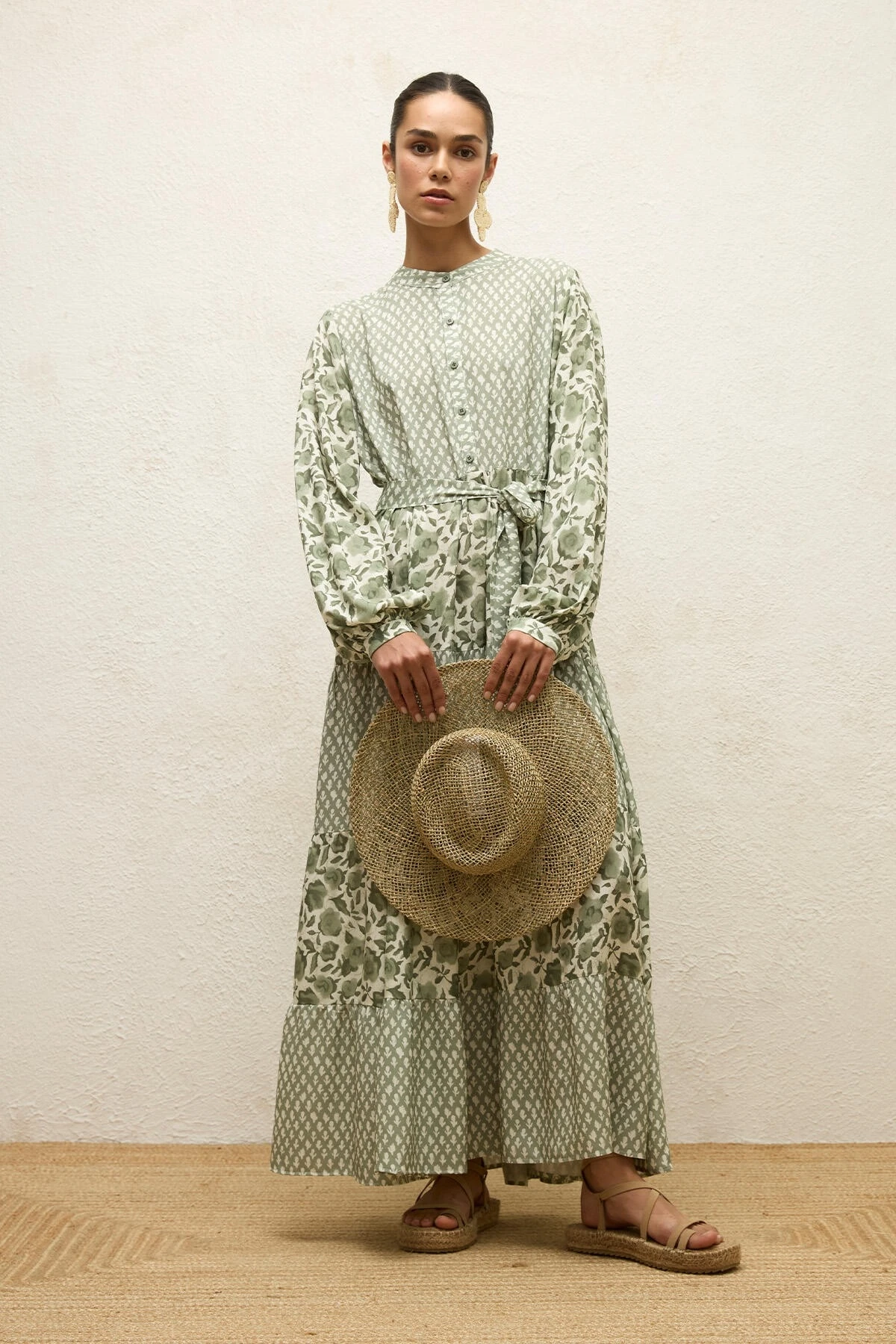 PATTERNED LAYER VISCOSE DRESS GREEN SIMONE