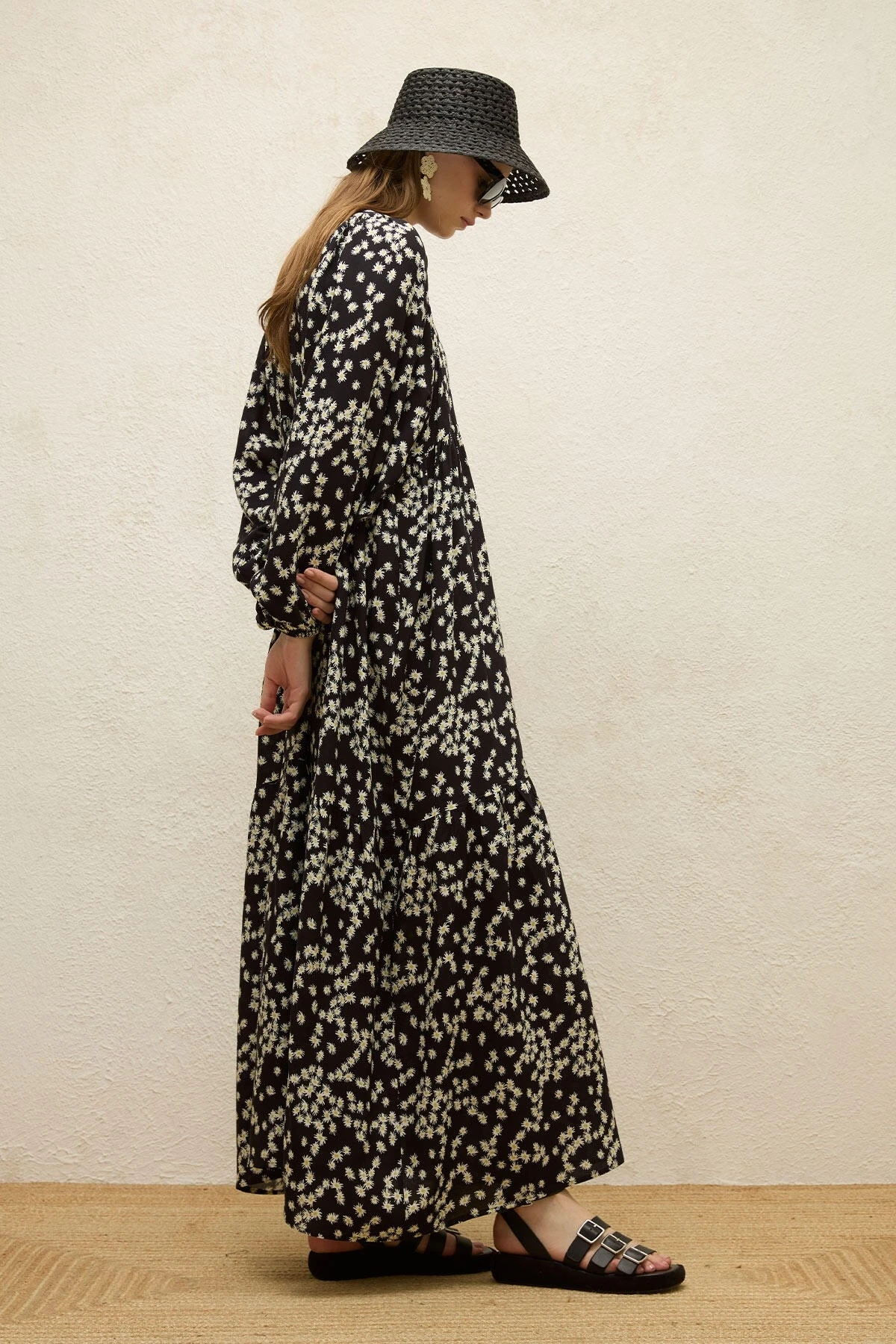 VİSKON BALON KOL ELBİSE PAPATYA VİSKON BALON KOL ELBİSE PAPATYA