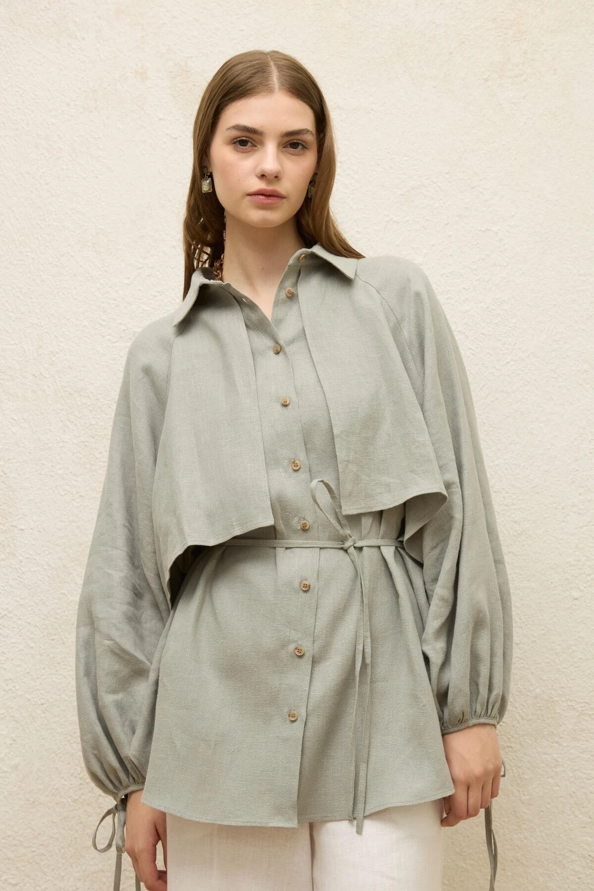 LINEN TRENCH SHIRT MINT