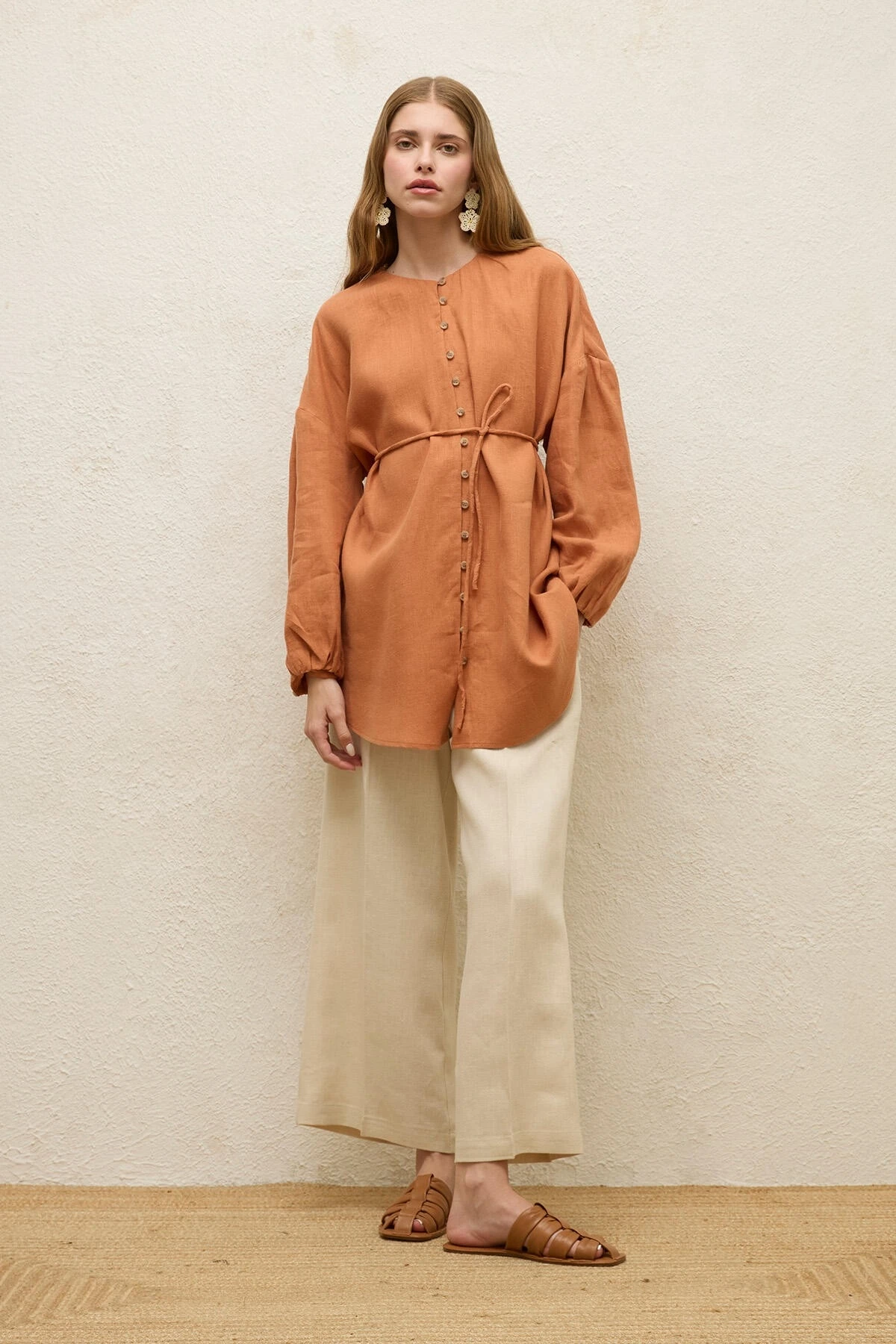 LINEN BALLOON SLEEVE SHIRT TILE LINEN BALLOON SLEEVE SHIRT TILE