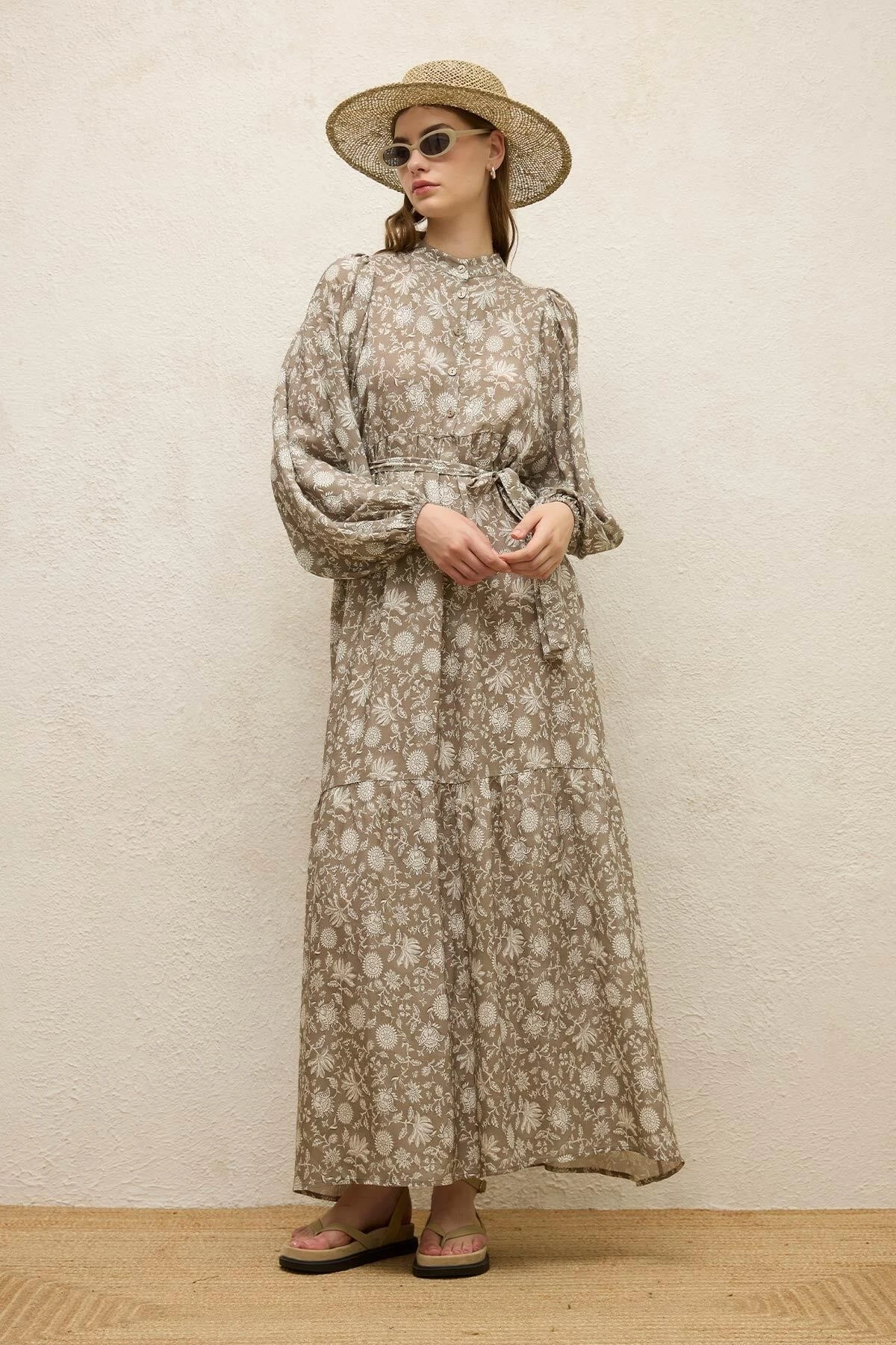 VİSKON BALON KOL ELBİSE ETNİK-VİZON VİSKON BALON KOL ELBİSE ETNİK-VİZON