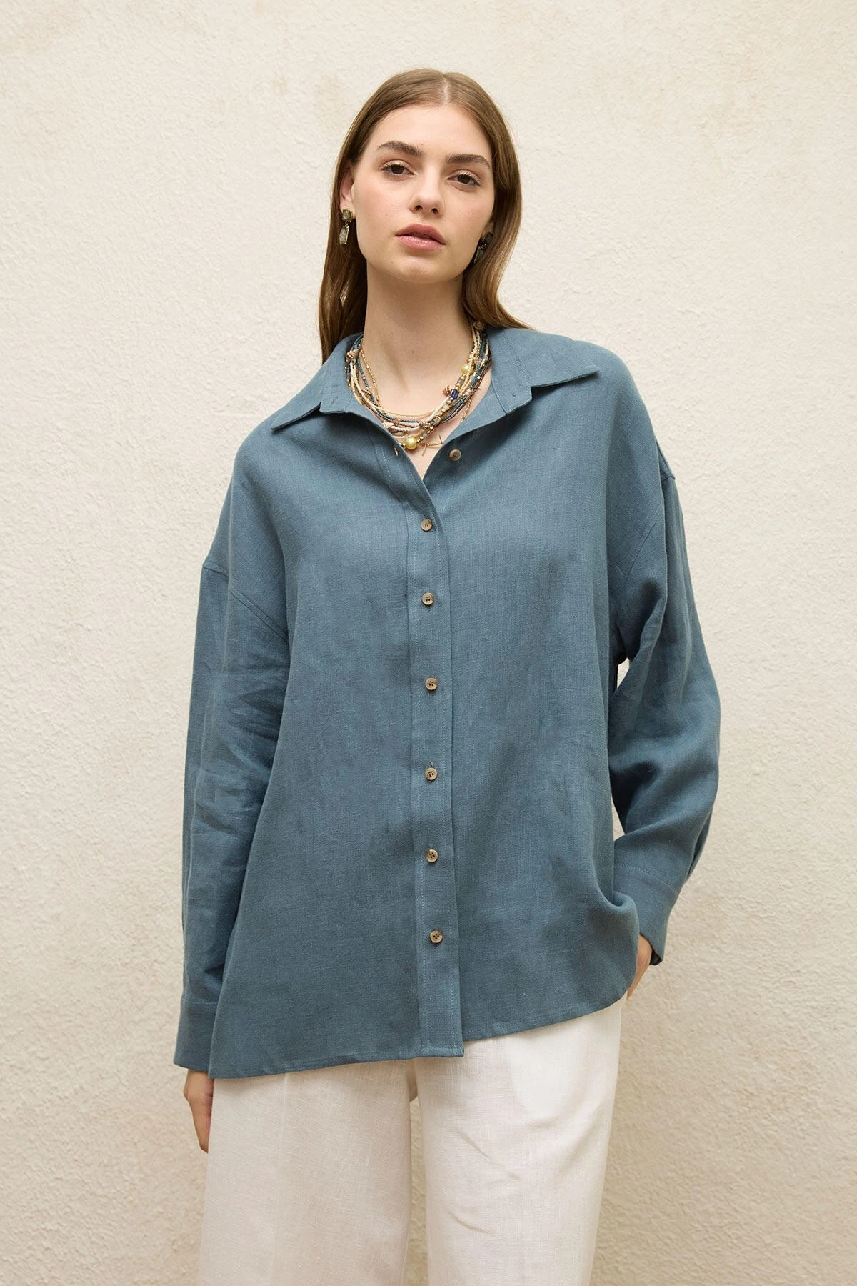 LINEN OVERSIZE BUTTONED SHIRT INDIGO LINEN OVERSIZE BUTTONED SHIRT INDIGO