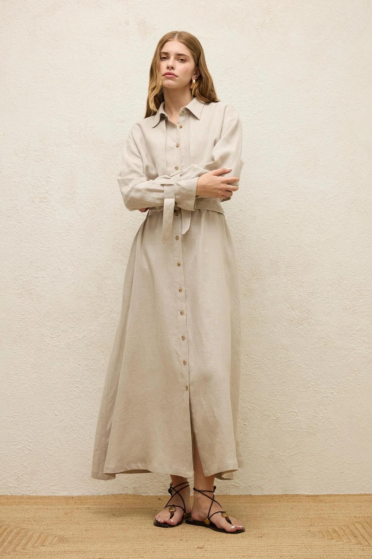 KETEN TRENÇ TARZ ELBİSE TAŞ KETEN TRENÇ TARZ ELBİSE TAŞ