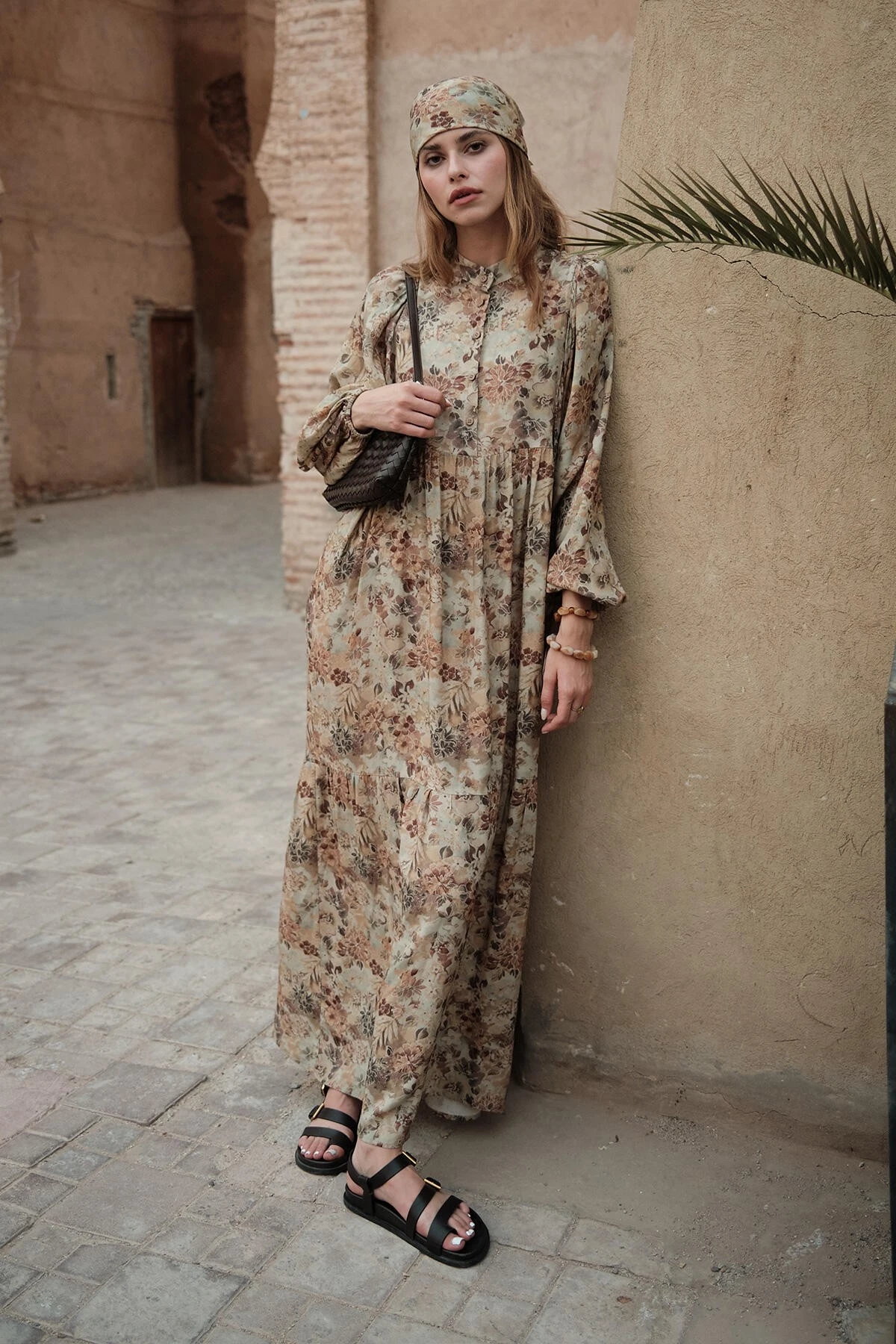 VİSKON BALON KOL ELBİSE VINTAGE VİSKON BALON KOL ELBİSE VINTAGE