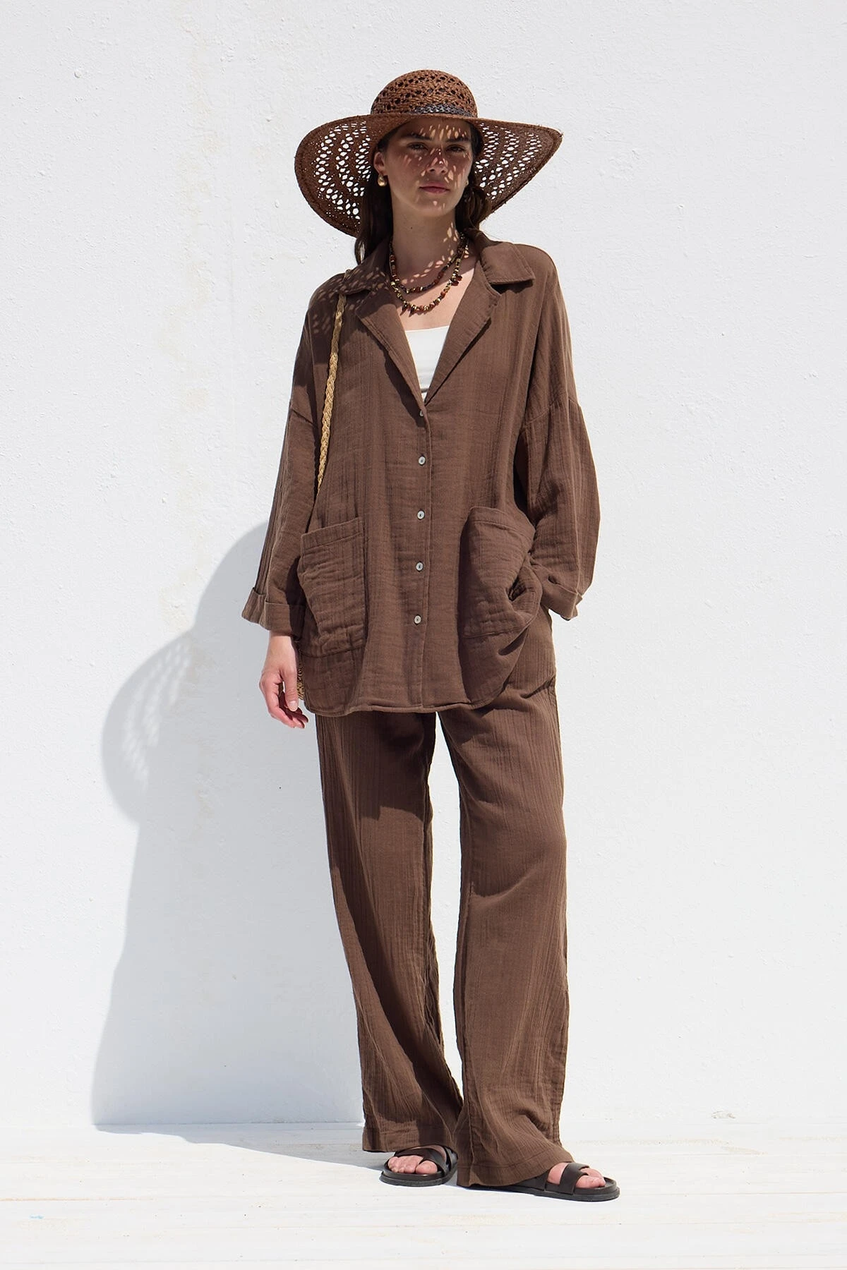 MUSLIN CASUAL TROUSERS BROWN MUSLIN CASUAL TROUSERS BROWN