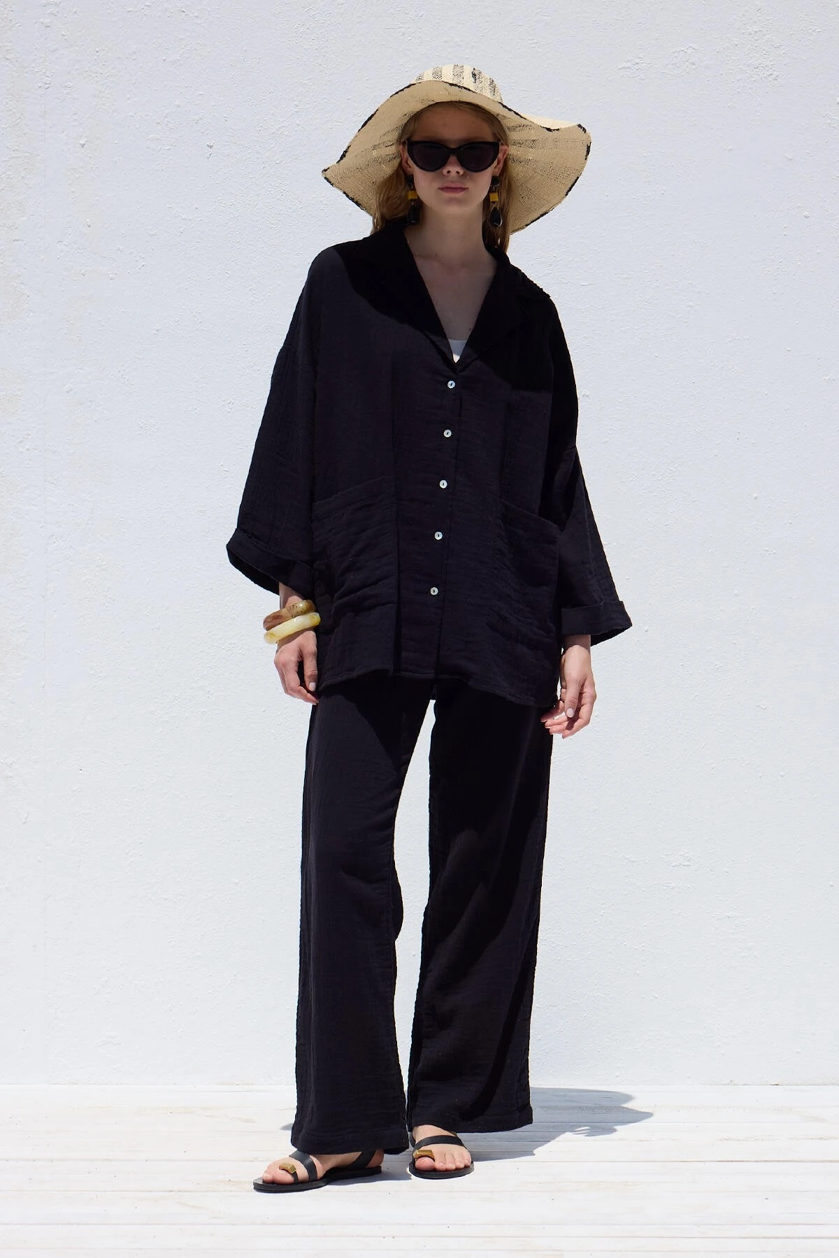 MUSLIN CASUAL TROUSERS BLACK