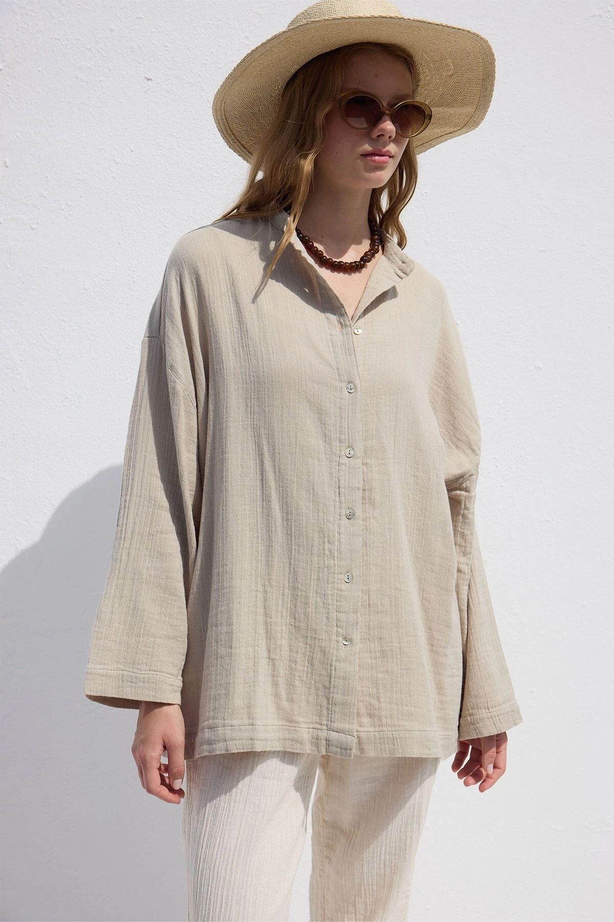 WIDE SLEEVE MUSLIN SHIRT SAND