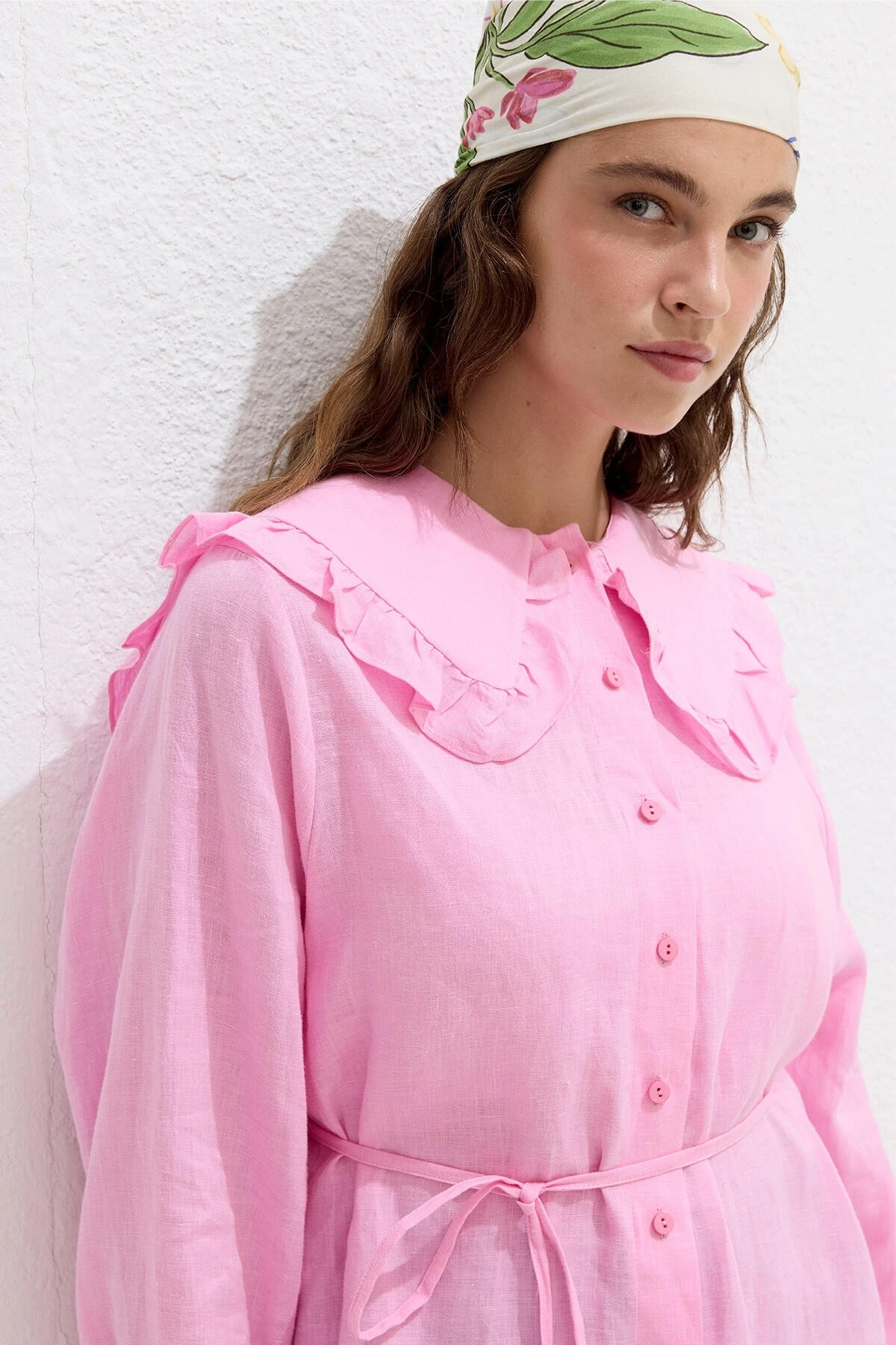 YAKA DETAYLI KETEN GÖMLEK PEMBE