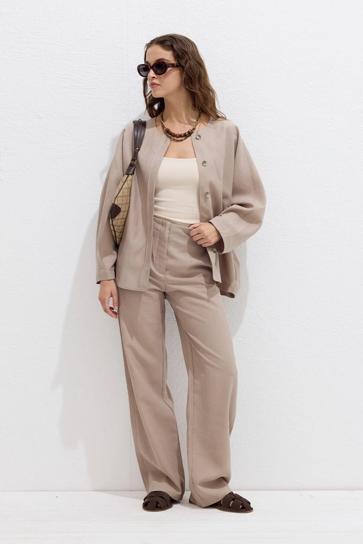 PREMIUM FABRIC TENSEL TROUSERS MINK