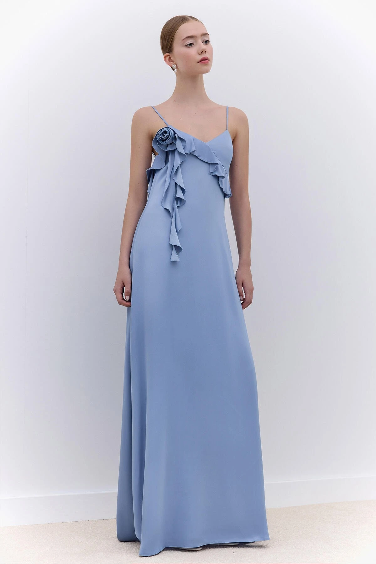 ROSALİE ASKILI ABİYE ELBİSE MAVİ