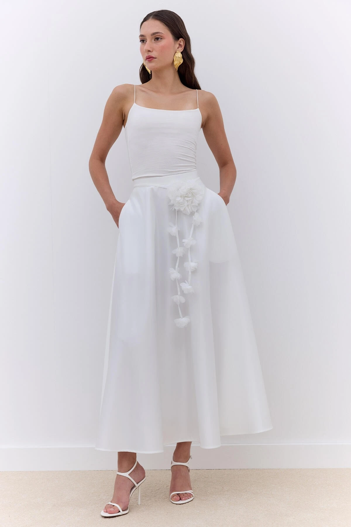 SATEN KLOŞ ABİYE ETEK EKRU