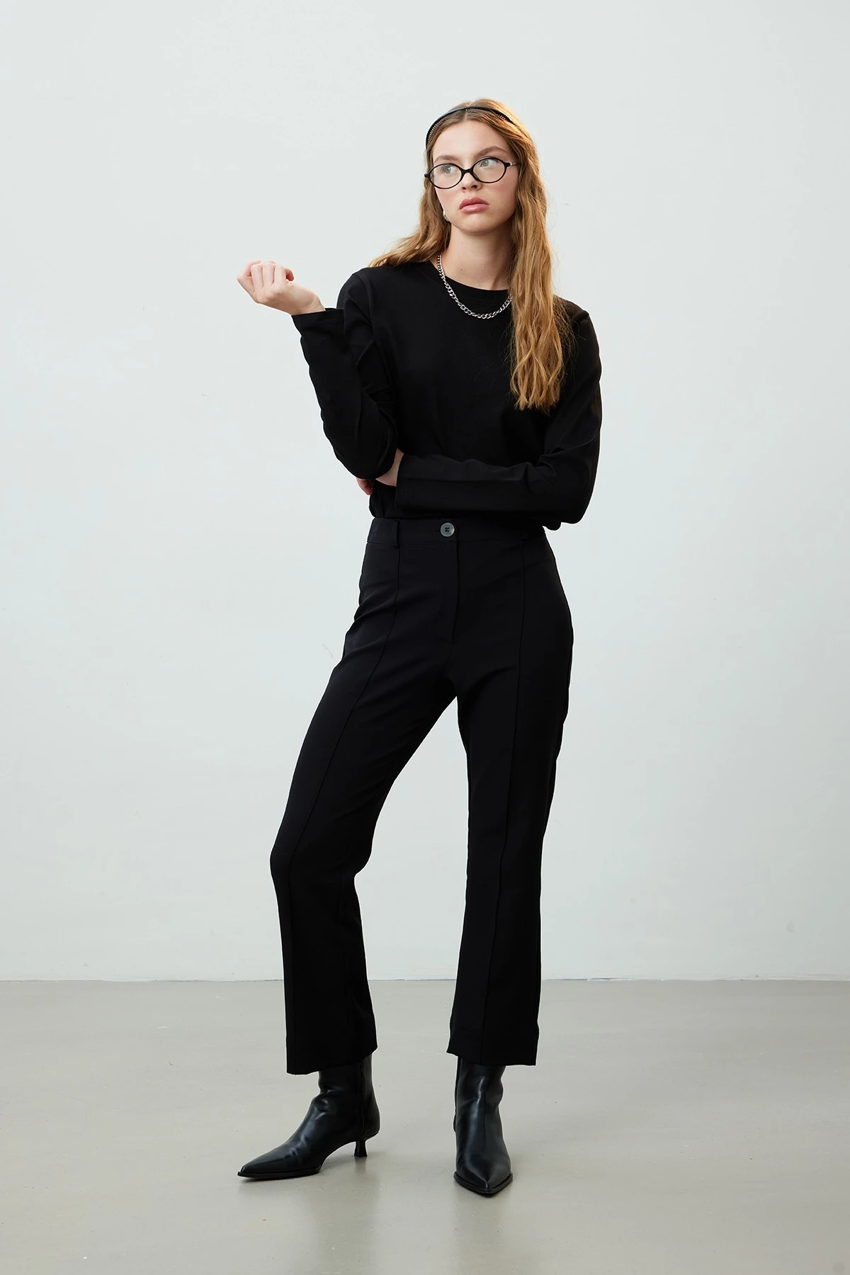 STRAIGHT CUT FABRIC PANTS BLACK STRAIGHT CUT FABRIC PANTS BLACK