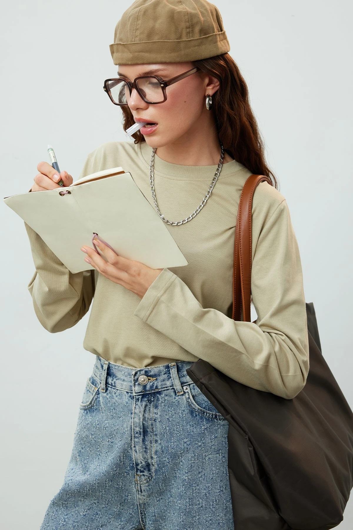 UZUN KOL FIT PAMUKLU TSHIRT TAŞ