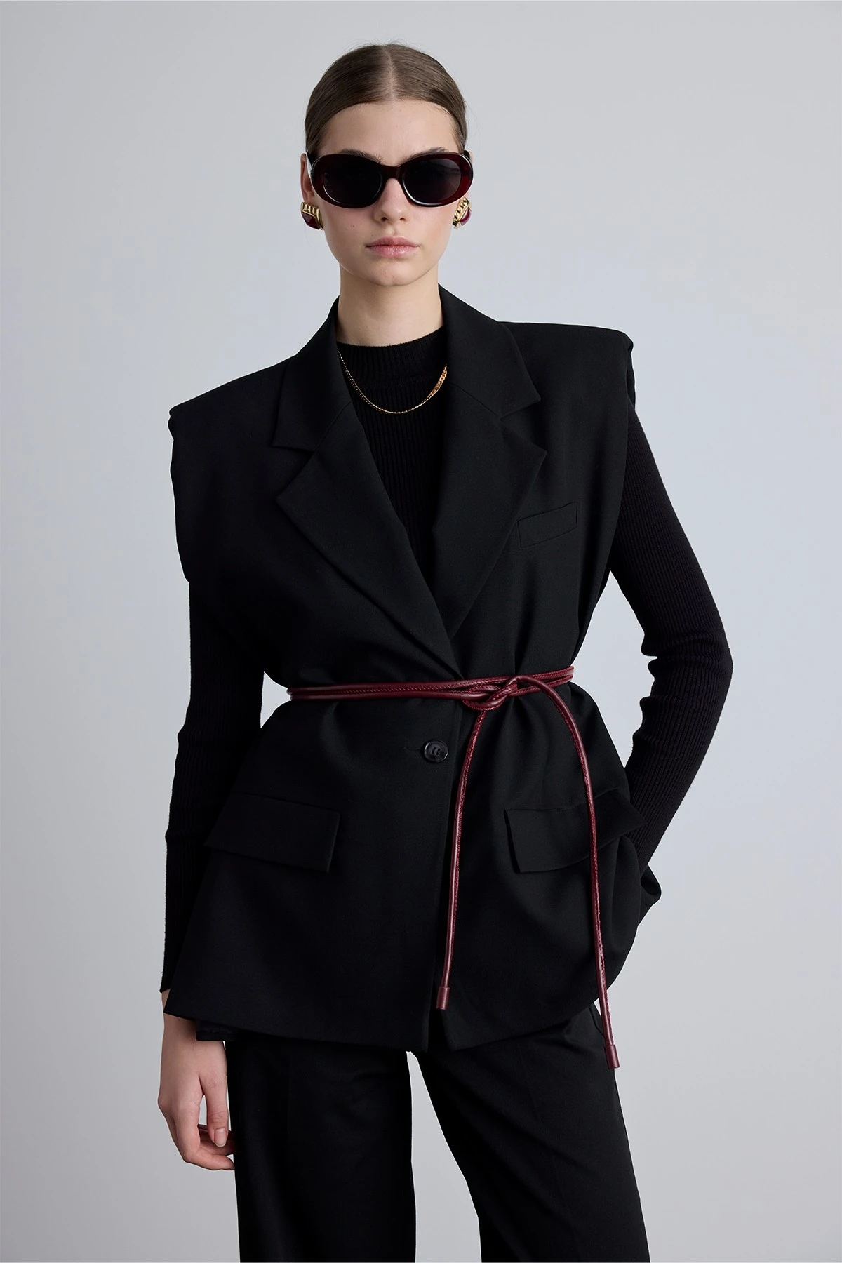 BINDING CORD LEATHER BELT CLARET RED