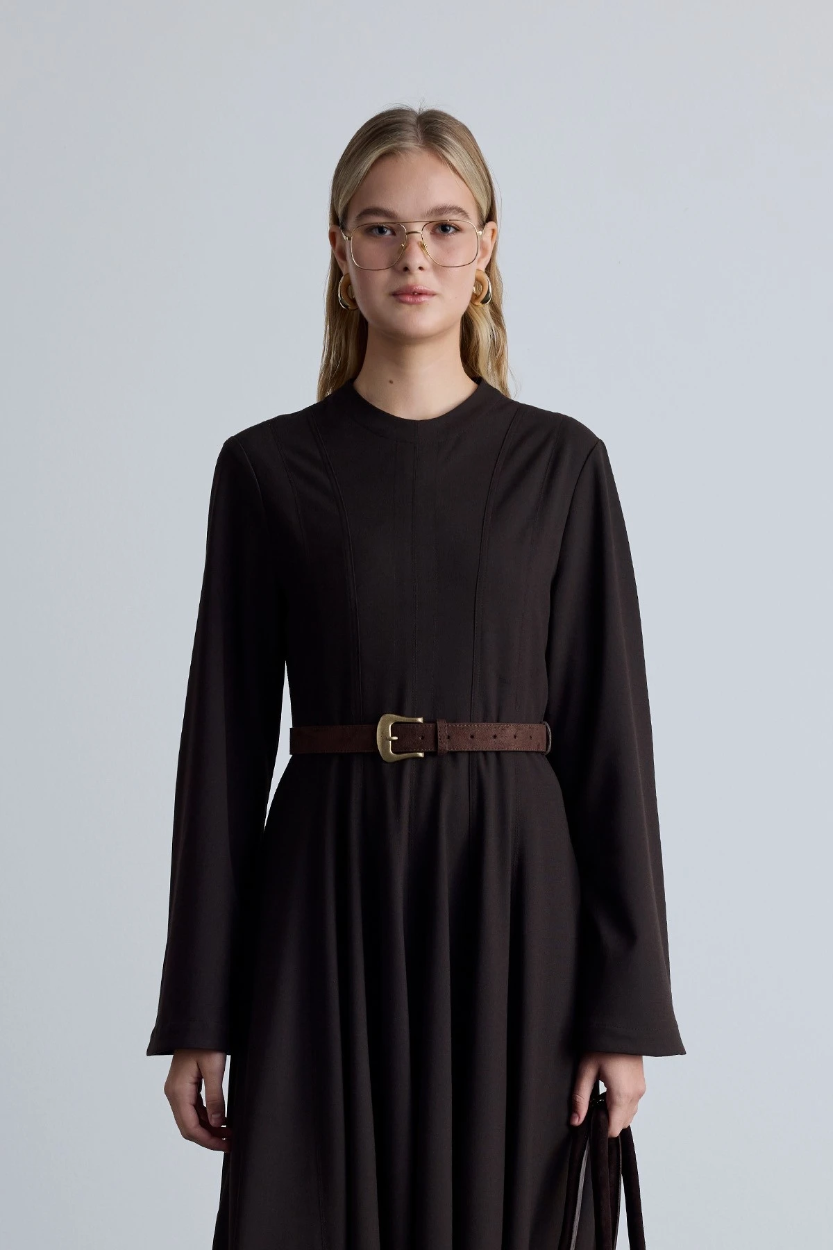 SUEDE LEATHER BUCKLE BELT BROWN