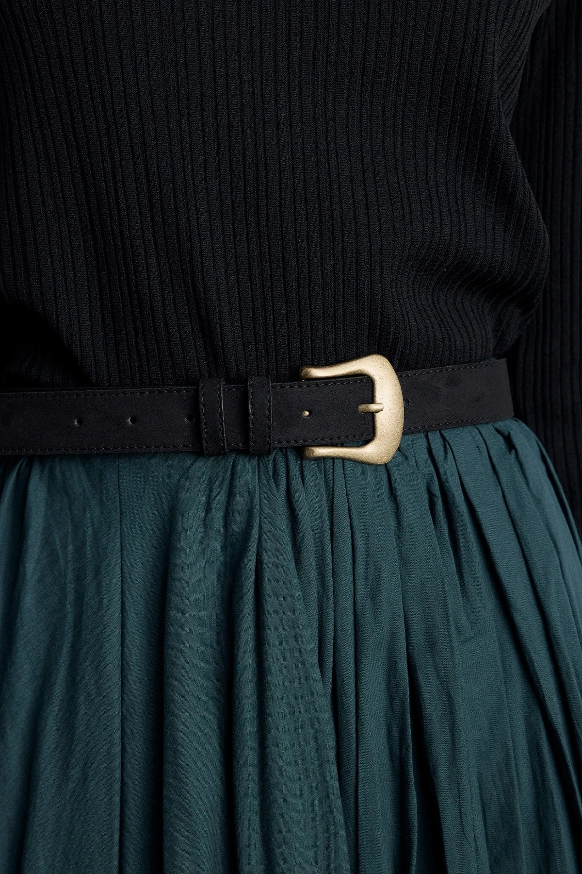 SUEDE LEATHER BUCKLE BELT BLACK