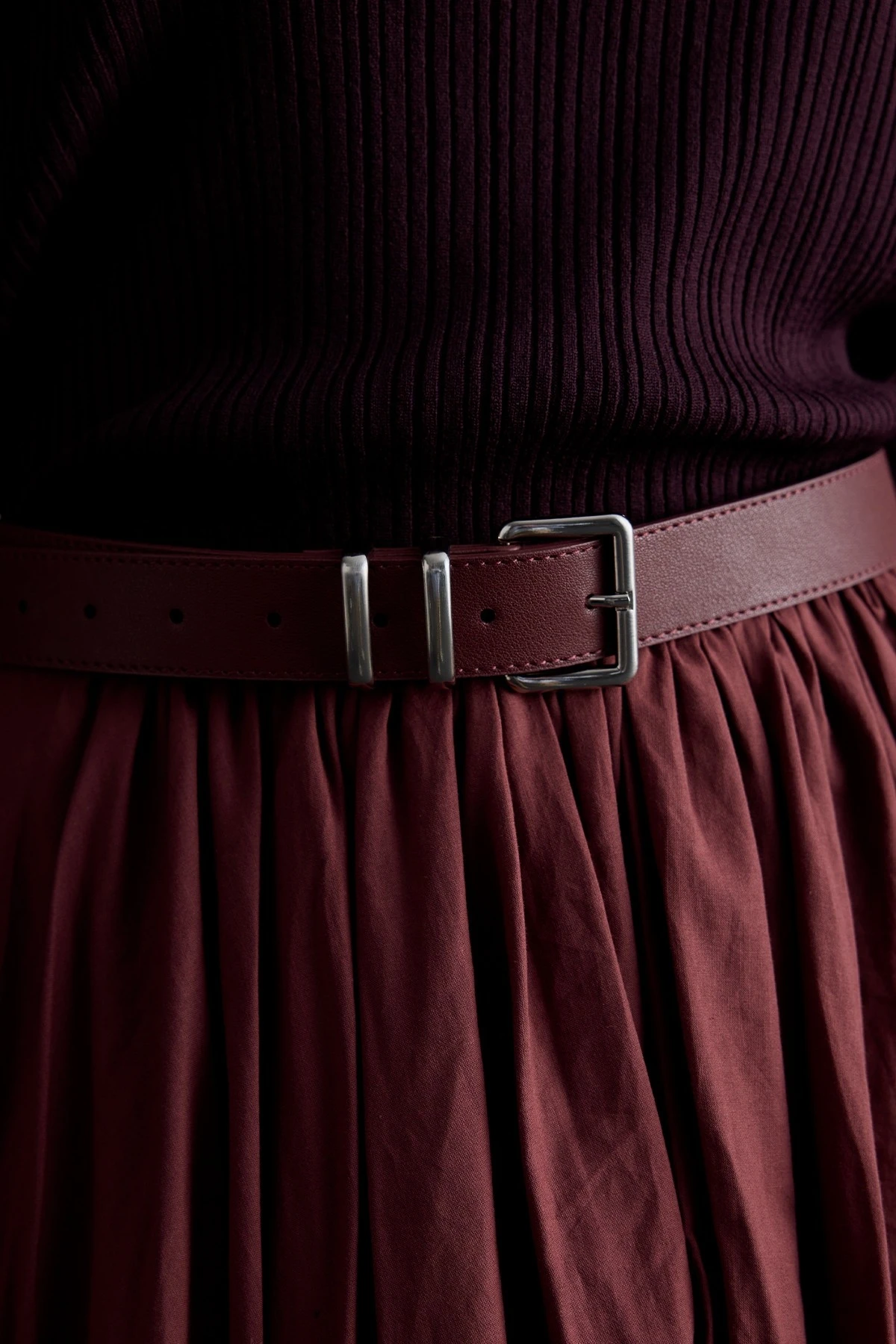 BASIC SQUARE BUCKLE LEATHER BELT CLARET RED BASIC SQUARE BUCKLE LEATHER BELT CLARET RED