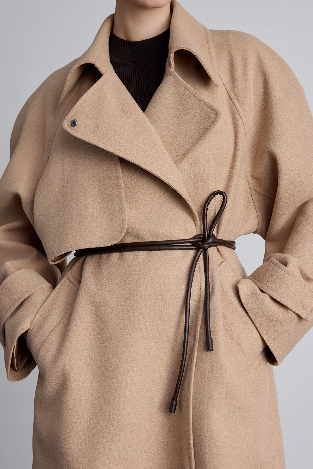 BINDING CORD LEATHER BELT BITTER BROWN