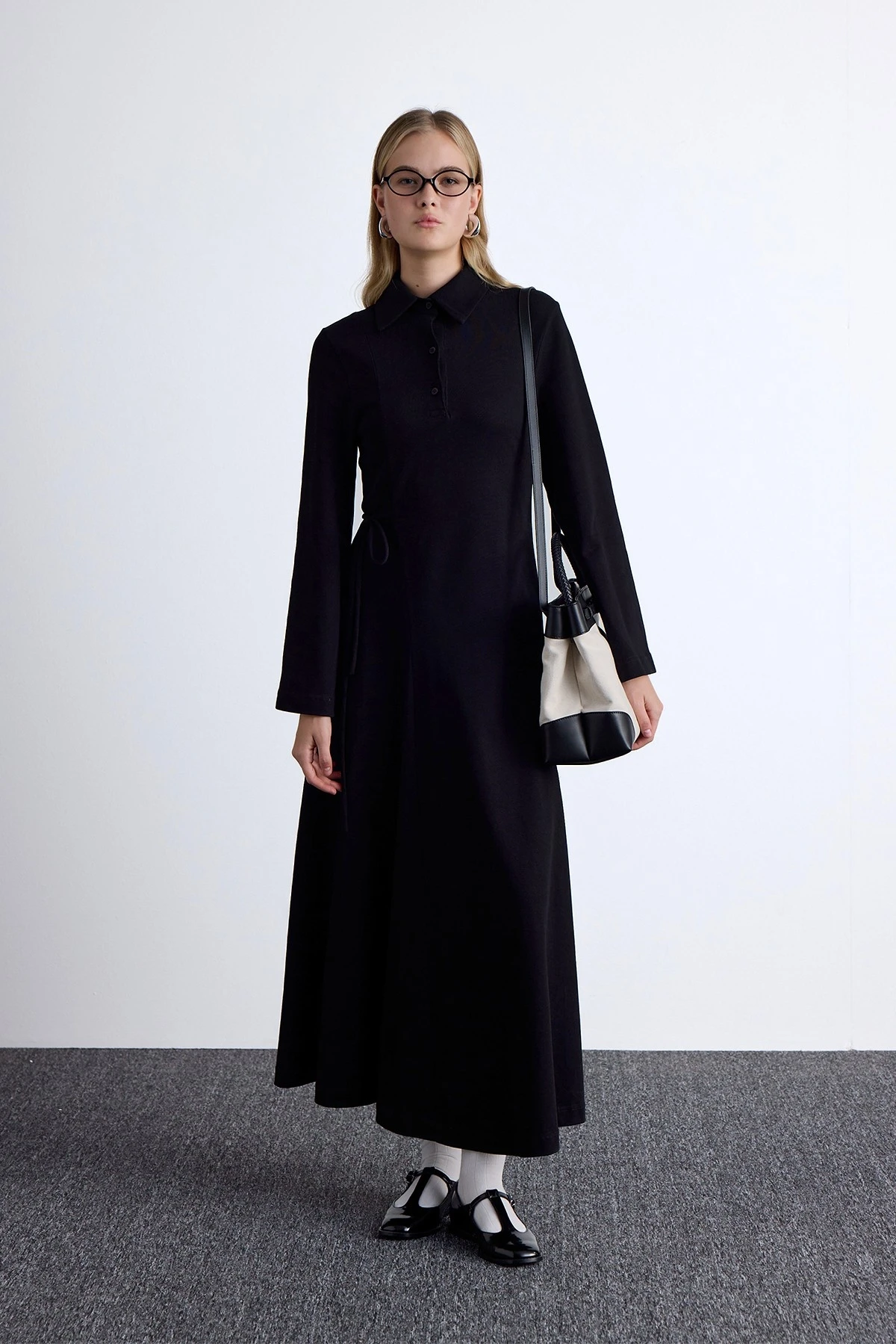 PREMIUM ÖRME YAKALI ELBİSE SİYAH PREMIUM ÖRME YAKALI ELBİSE SİYAH