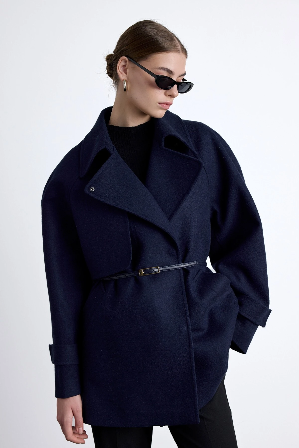 MARI DOUBLE TRENCH COAT NAVY BLUE MARI DOUBLE TRENCH COAT NAVY BLUE