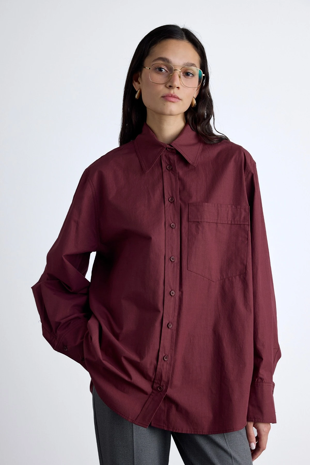 PİLE DETAYLI OVERSIZE GÖMLEK BORDO PİLE DETAYLI OVERSIZE GÖMLEK BORDO