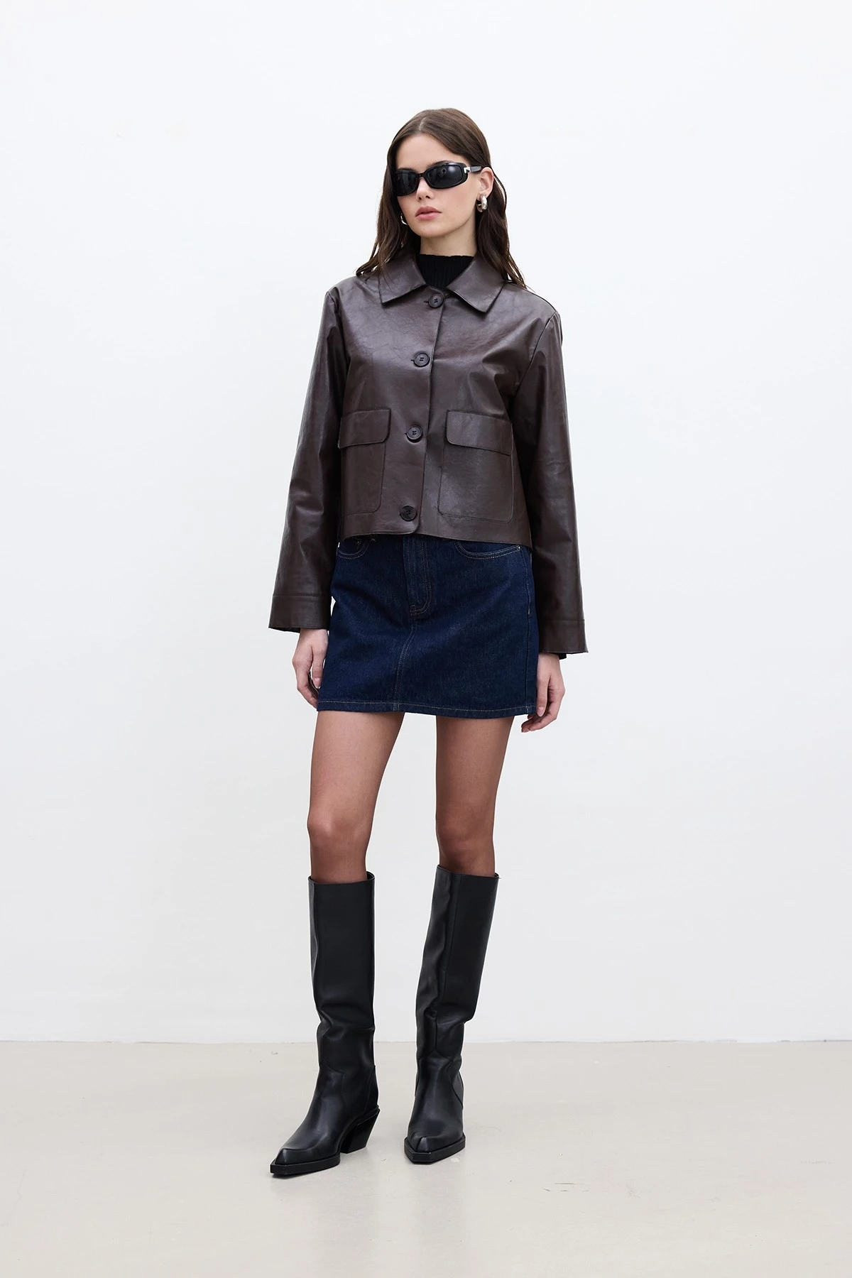 DERİ KISA CEKET ACI KAHVE