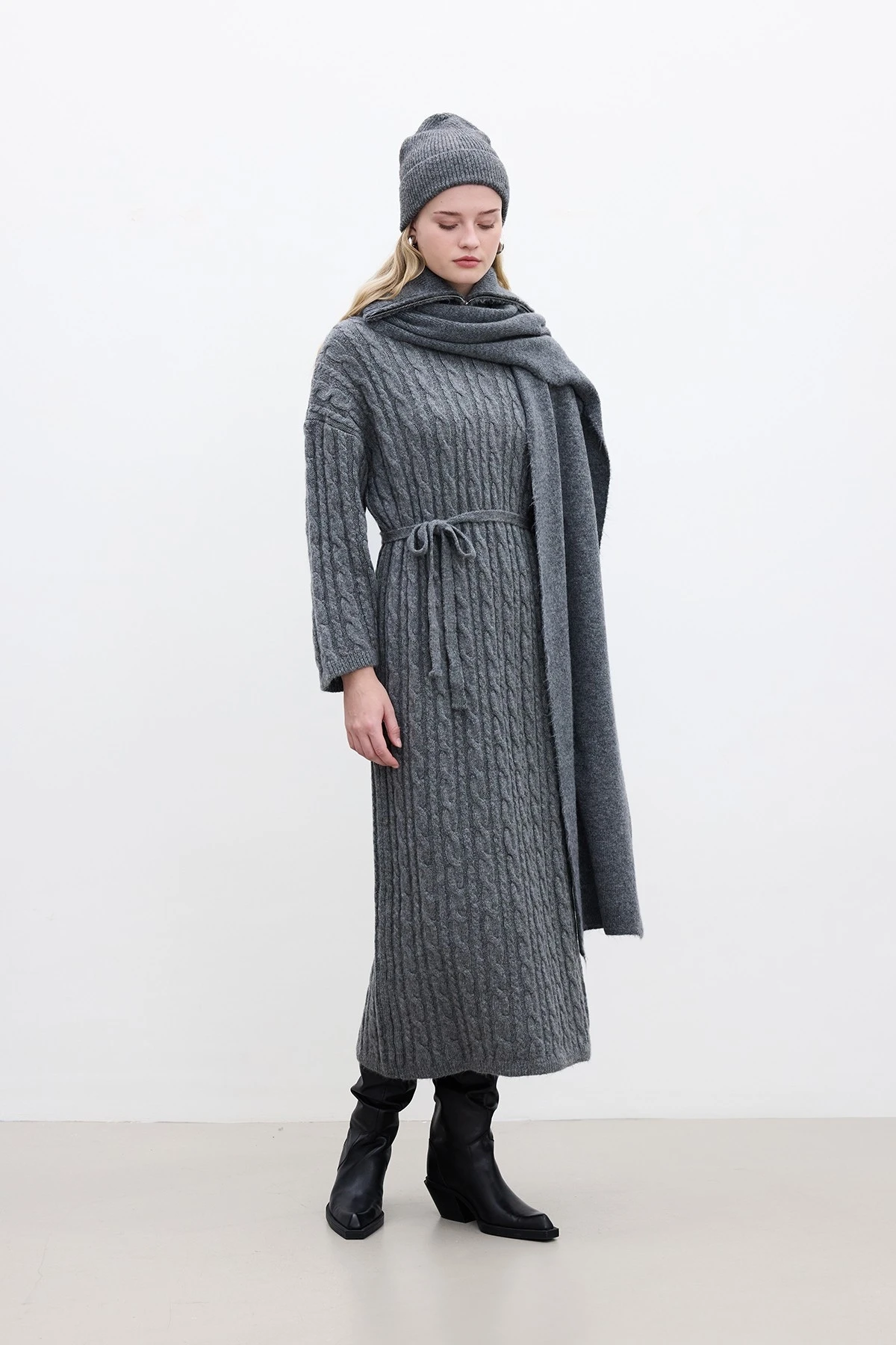 HAIR BRAIDED KNITWEAR DRESS ANTHRACITE HAIR BRAIDED KNITWEAR DRESS ANTHRACITE