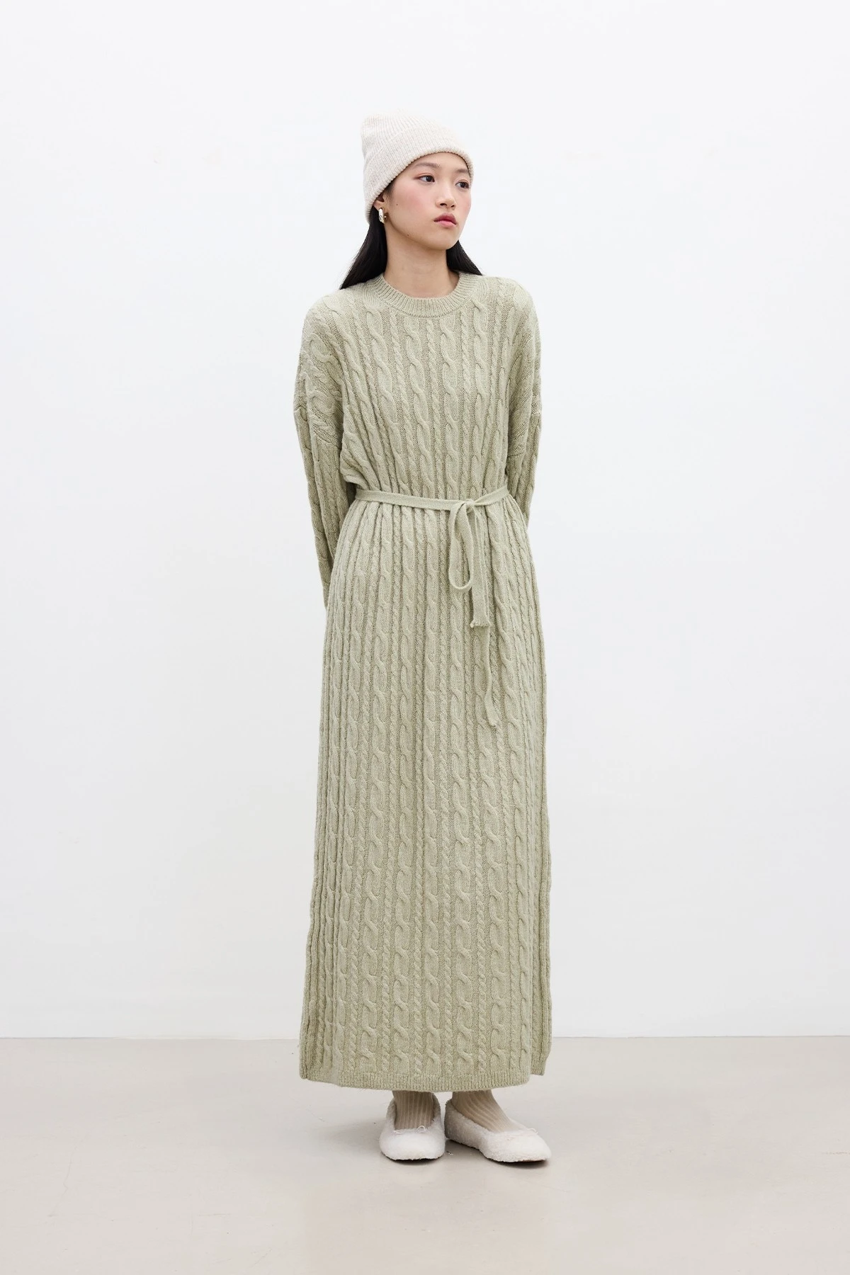 HAIR BRAIDED KNITWEAR DRESS SOFT GREEN HAIR BRAIDED KNITWEAR DRESS SOFT GREEN