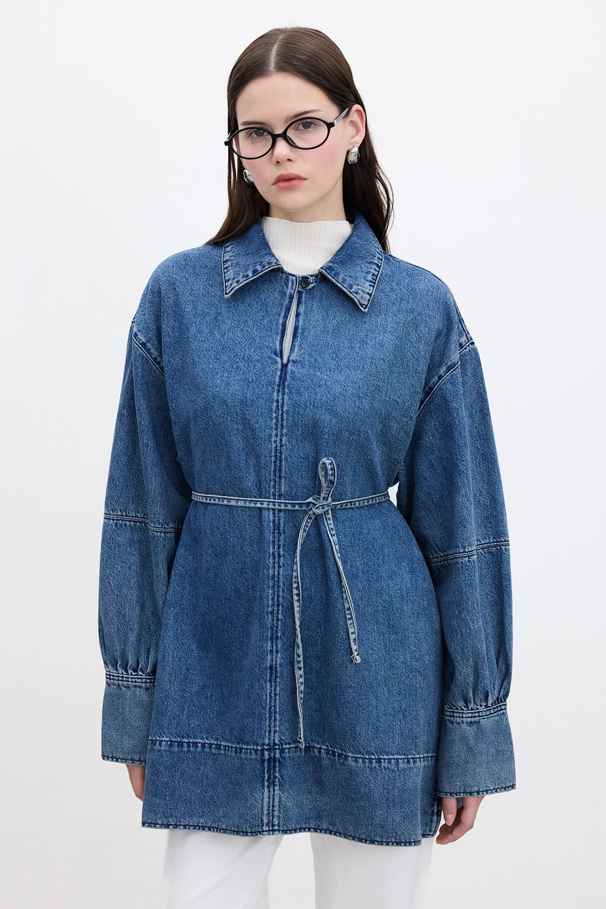 WIDE CUFF DENIM SHIRT BLUE