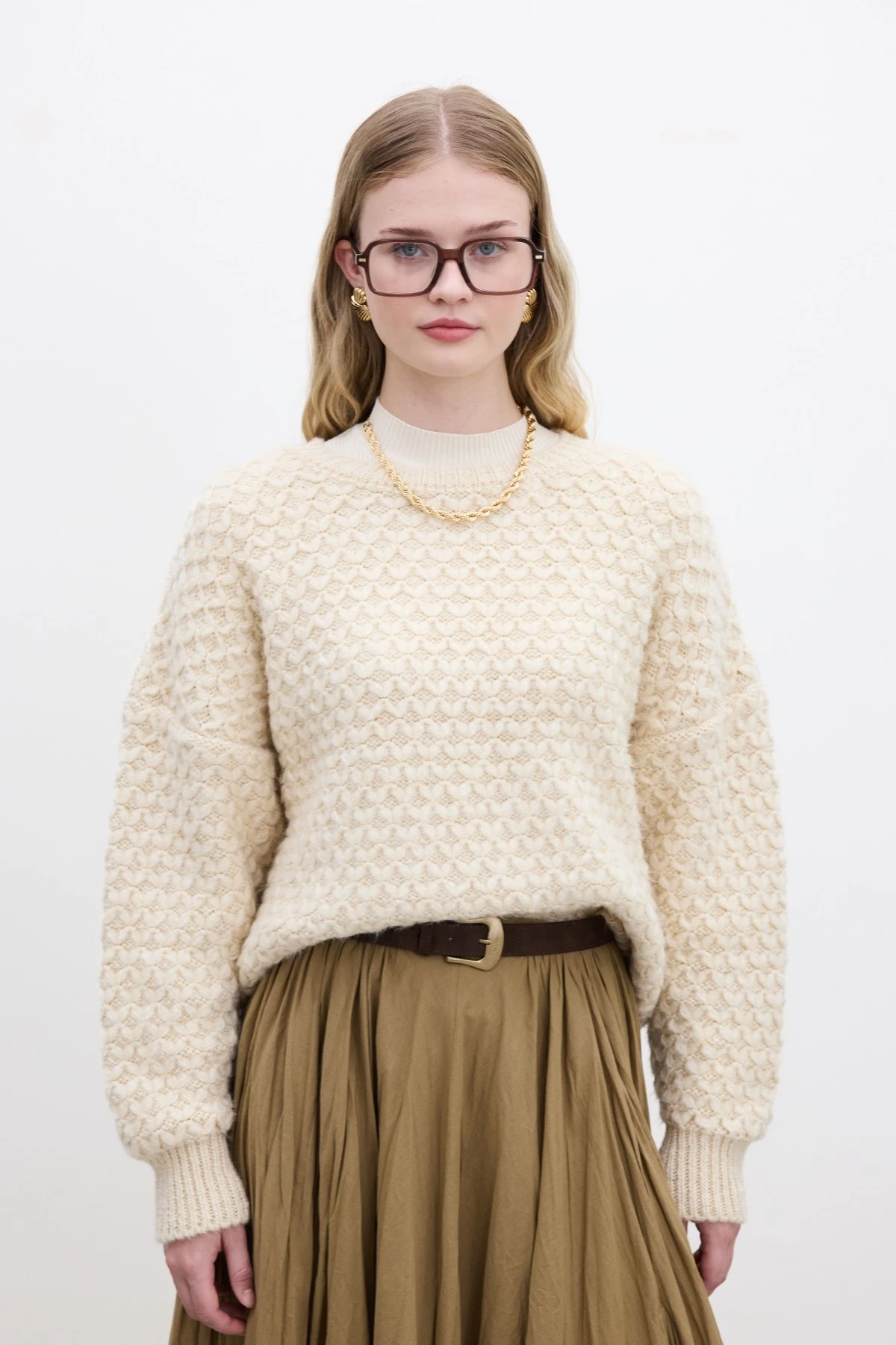 PATTERNED KNIT KNIT SWEATER BEIGE PATTERNED KNIT KNIT SWEATER BEIGE