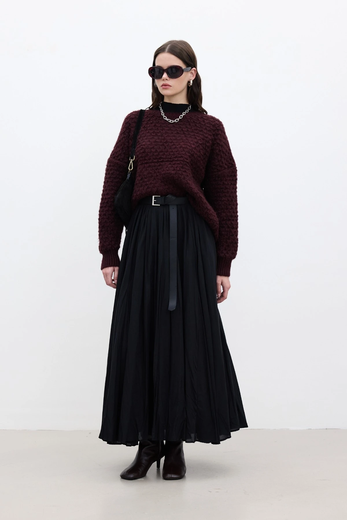 PATTERNED KNIT KNIT SWEATER CLARET RED PATTERNED KNIT KNIT SWEATER CLARET RED