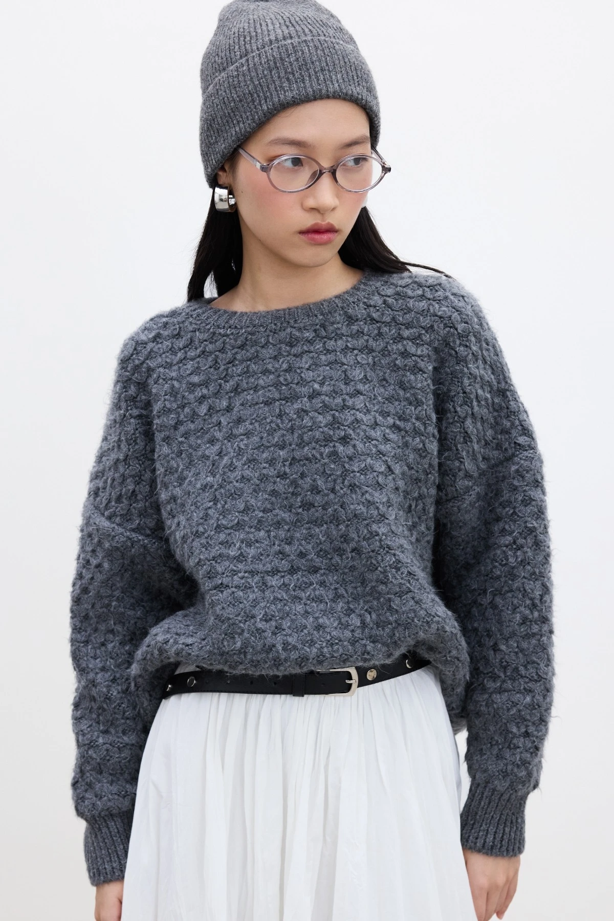 PATTERNED KNITTING KNIT SWEATER ANTHRACITE PATTERNED KNITTING KNIT SWEATER ANTHRACITE