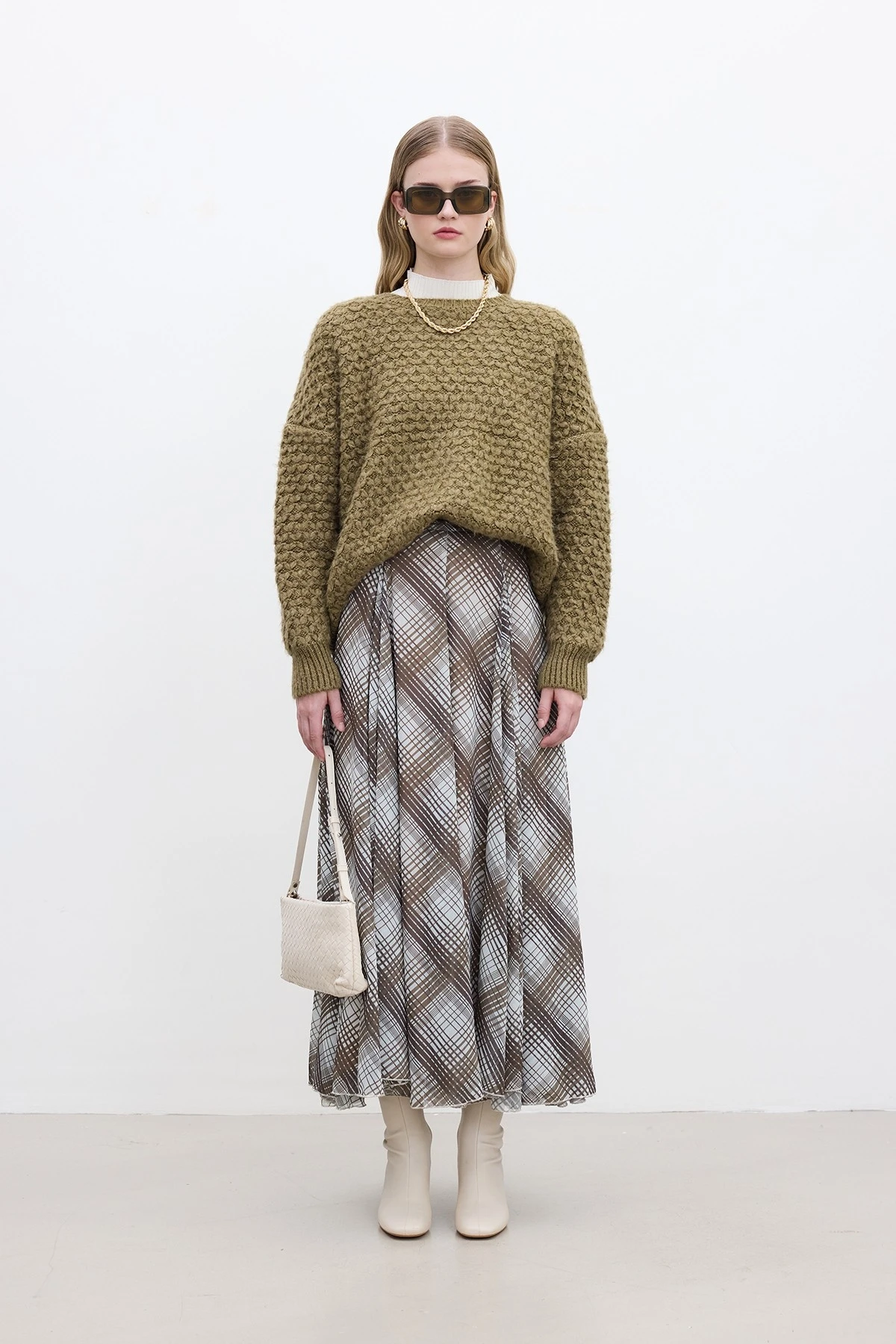 FLOWLING WIDE SKIRT PLAID BROWN FLOWLING WIDE SKIRT PLAID BROWN
